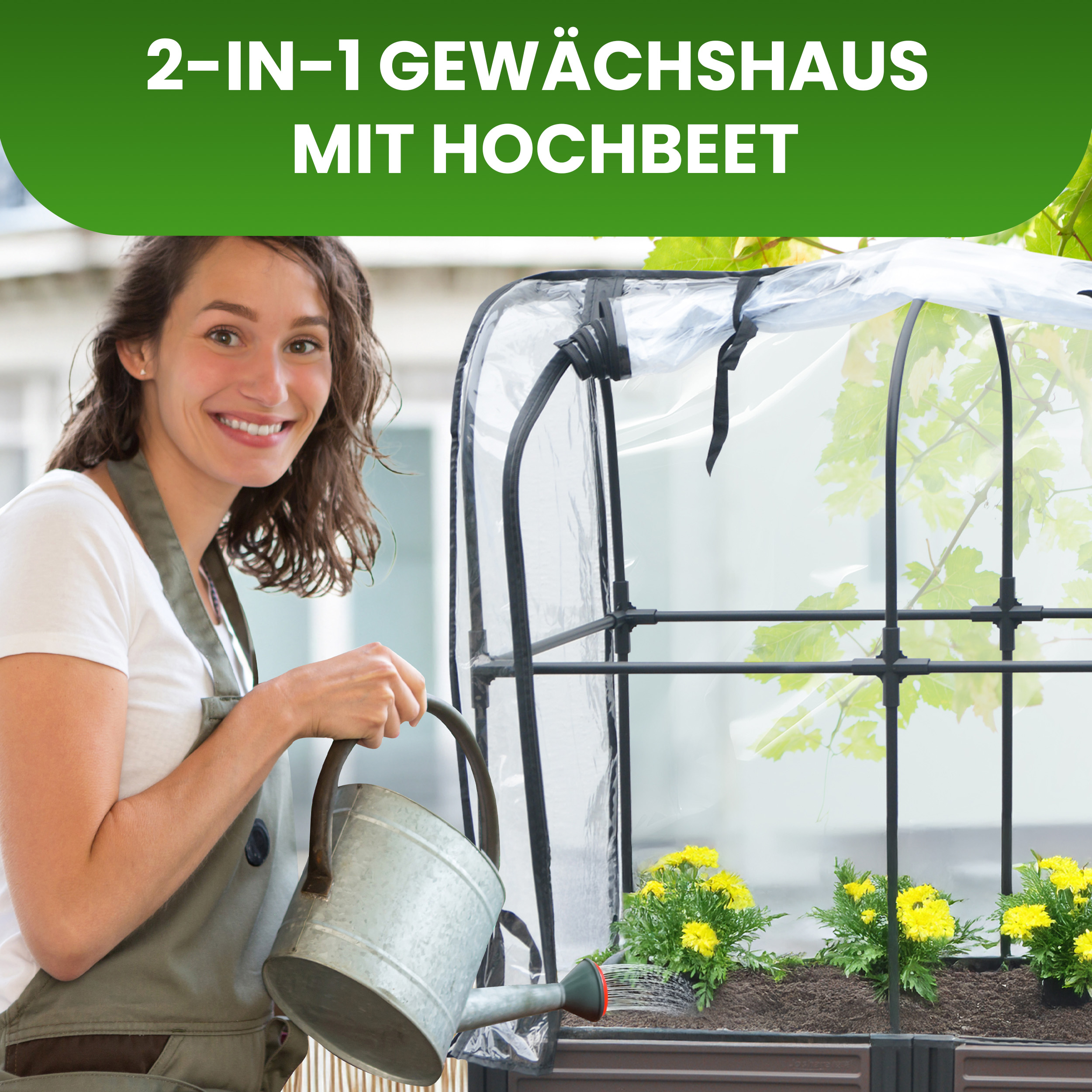 Hochbeet mit Frühbeet 2 Ebenen 82x41xH135 cm Foliengewächshaus auf Rädern