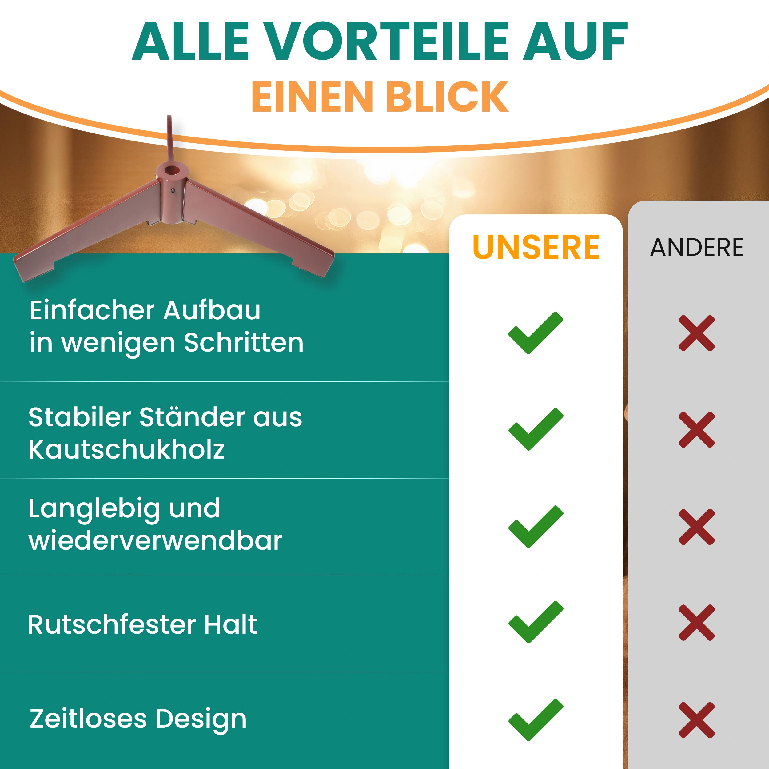 Tannenbaumständer aus Kautschukholz für Weihnachtsbäume 120-210 cm