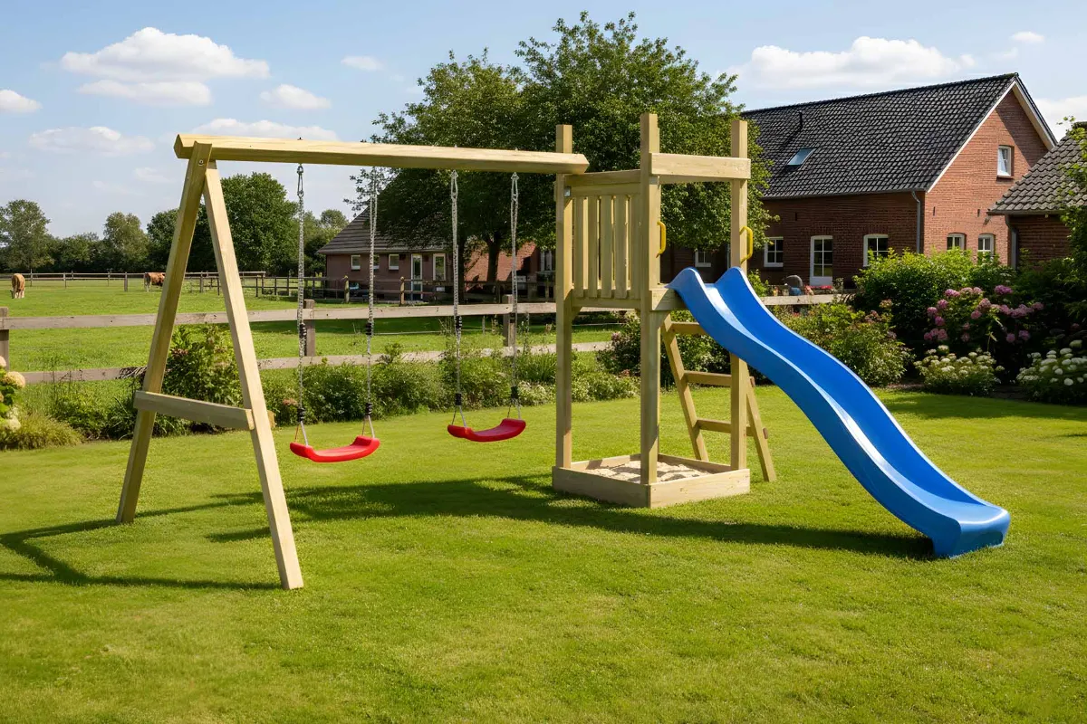 Spielturm Lilly Fun mit Doppelschaukel und Leiter