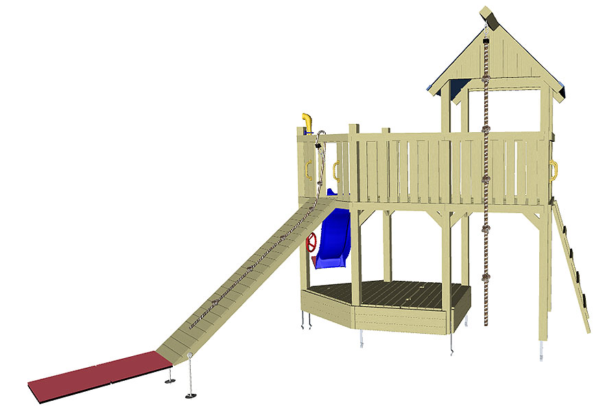 Spielturm Admiral als Schiff mit Rutsche und Klettersteg Spielturm Admiral als Schiff mit Rutsche und Klettersteg
