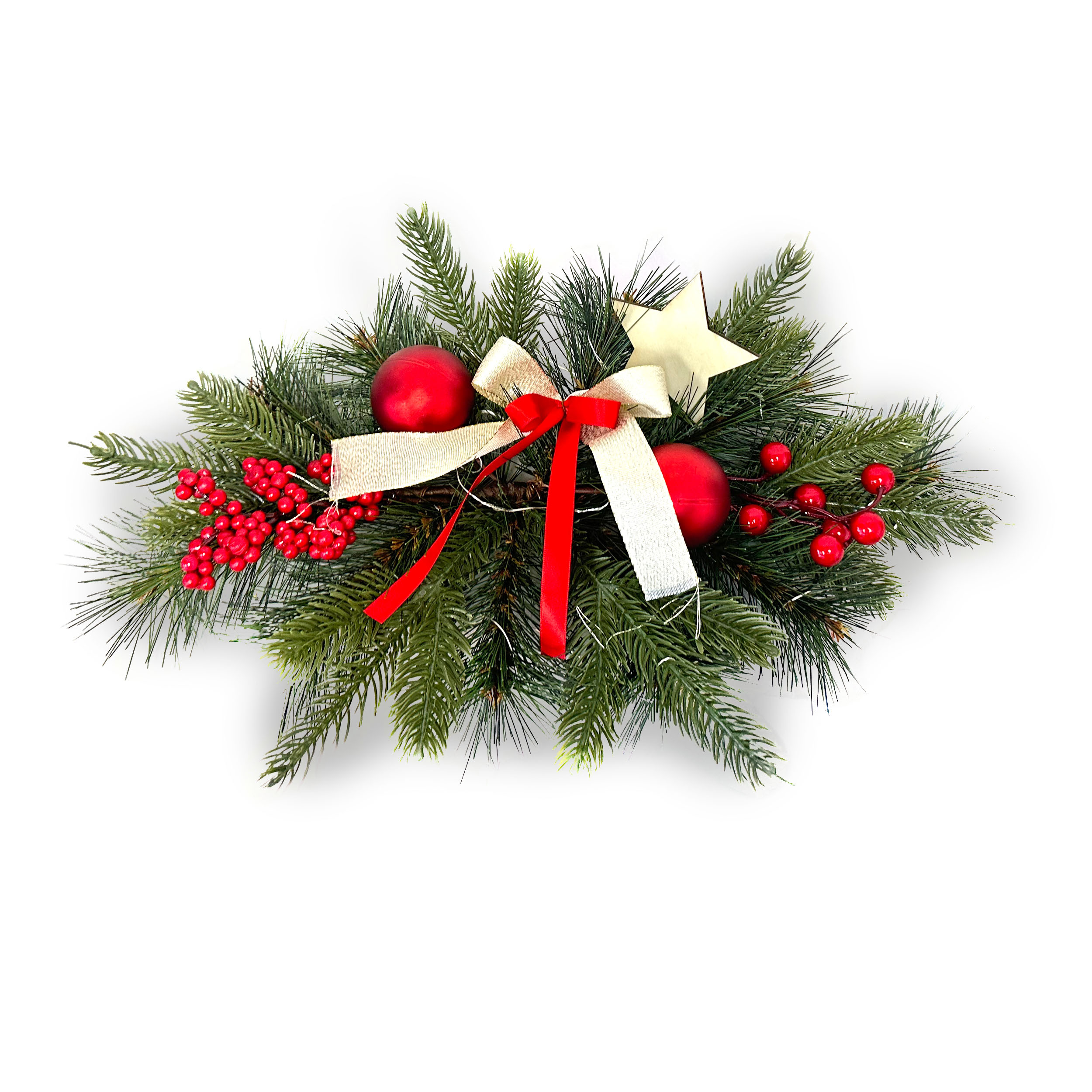 Adventsgesteck Adventsschmuck 26 x 42 cm mit roter Deko