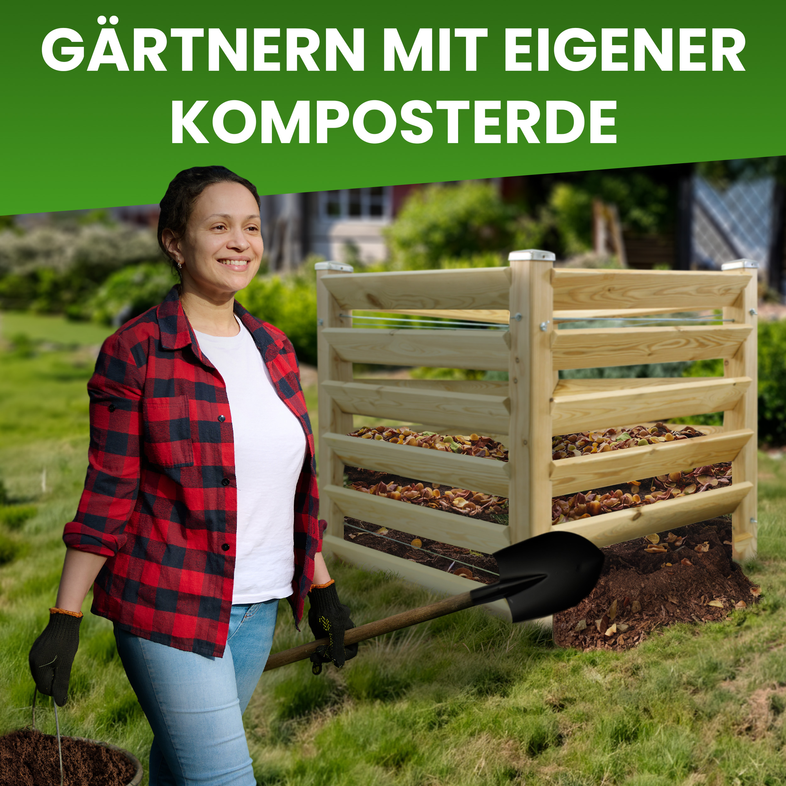 Moderner Komposter Single 100x100xH100 cm aus Lärchenholz Massivholz Steckkomposter Kompostsilo Holzkomposter