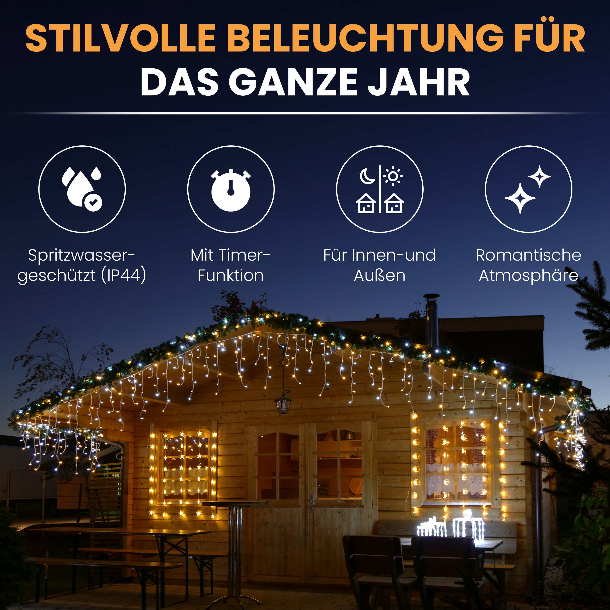 Gartenpirat LED-Eisregen-Lichterkette 12 m warmweiß/kaltweiß IP44