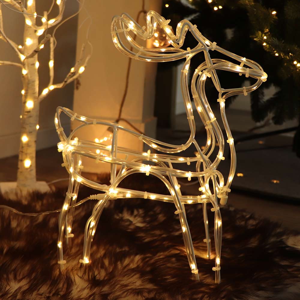 Beleuchtetes Rentier Weihnachtsdeko aus Draht und 83 Micro-LED Batteriebetrieben 35 cm hoch