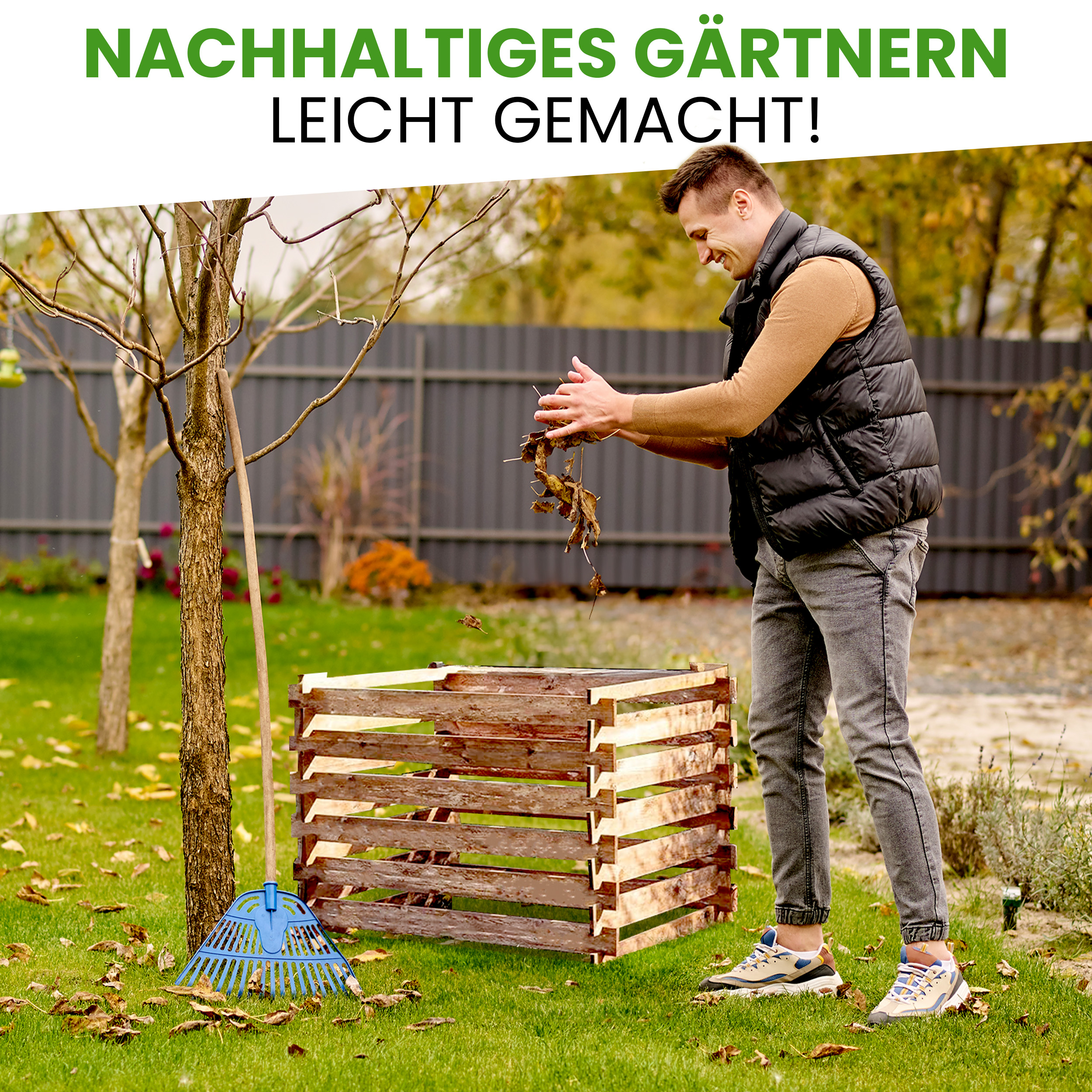 3yBNZ5yyNmM9yq Komposter 90x90x70 cm für den Garten aus Holz mit Stecksystem Kompostsilo