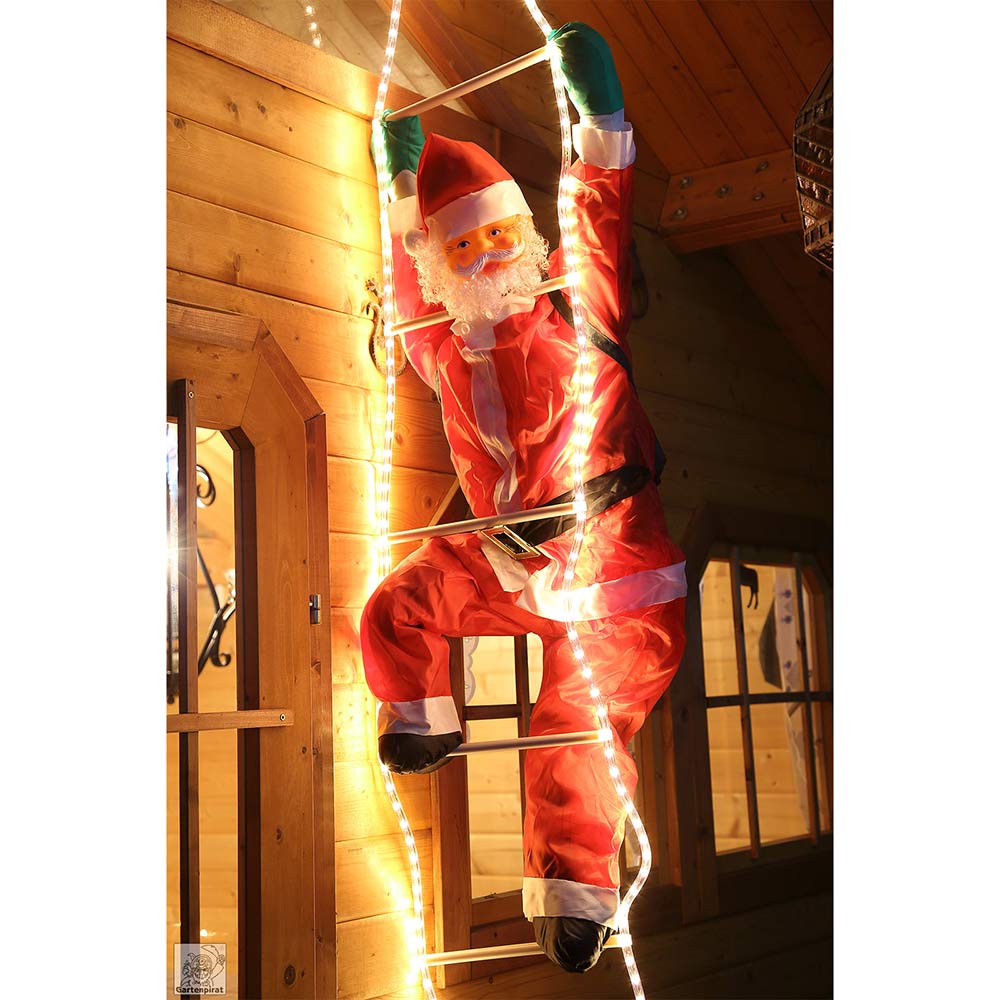 Weihnachtsmann 120/200 cm auf Leiter mit LED beleuchtet für außen