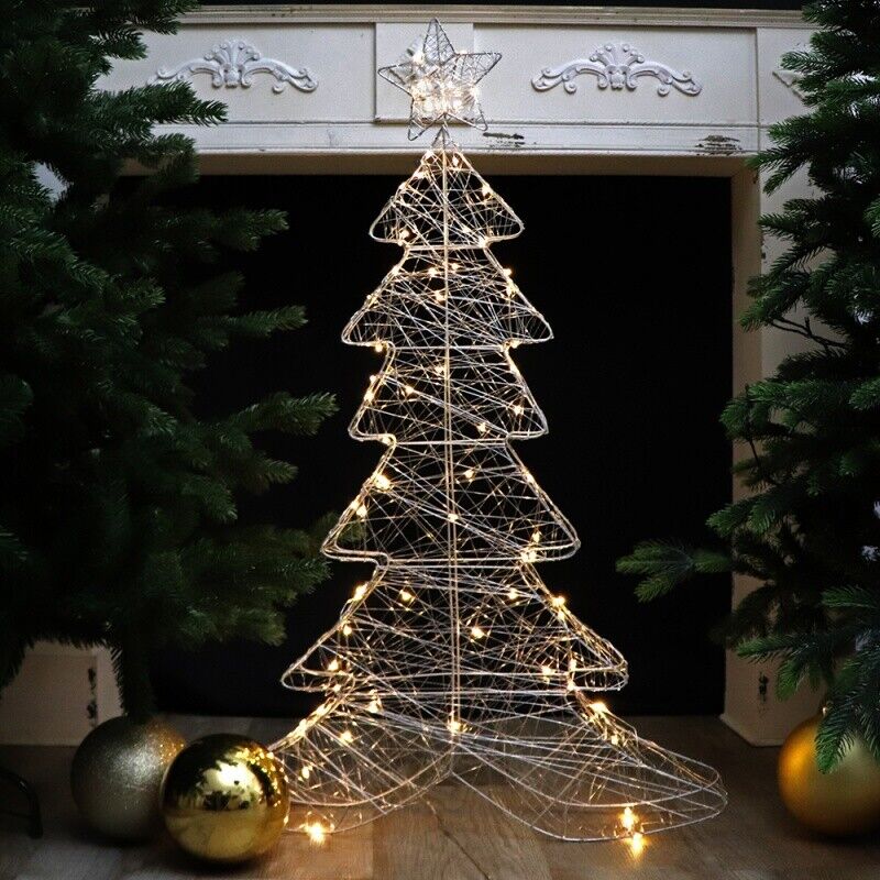 B-Ware Silberdraht-Tannenbaum 100 cm mit 80 warmweißen LED blinkend