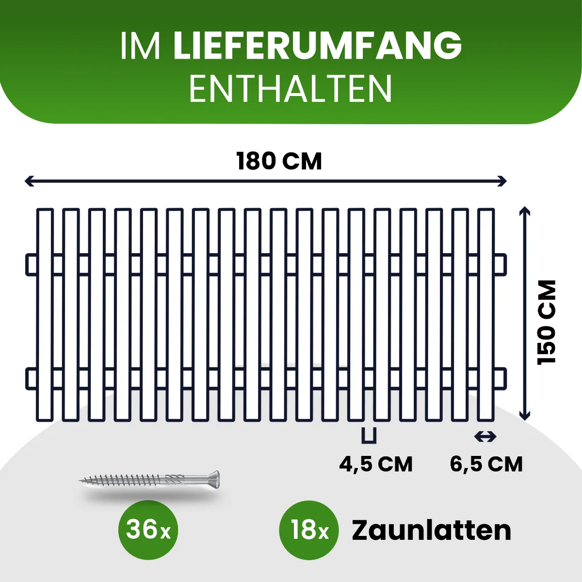 Holzpaket für Gartenzaun Lattenzaun inkl. Schrauben 180 cm breit Lärche natur Typ B 150 cm hoch