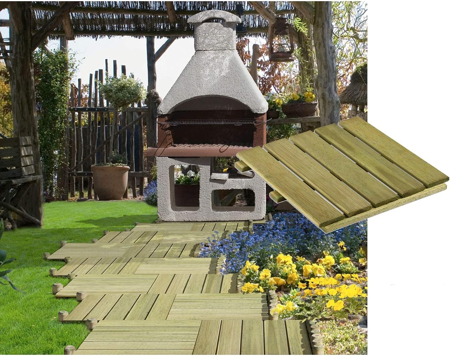 Holzfliese grün imprägniert 50x50 cm Fliese Bodenfliese Terrassenfliese