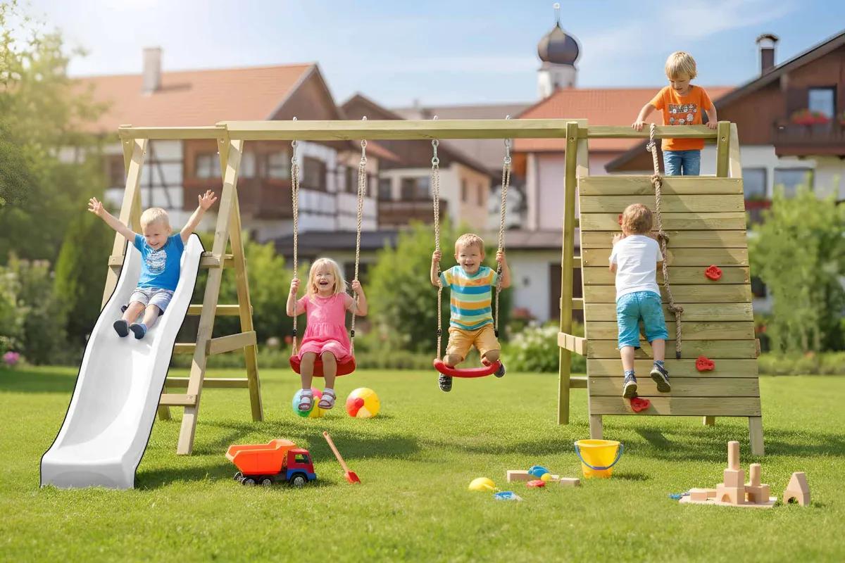 Gartenpirat Doppelschaukel Anna mit Kletternetz Sprossenleiter und Podest