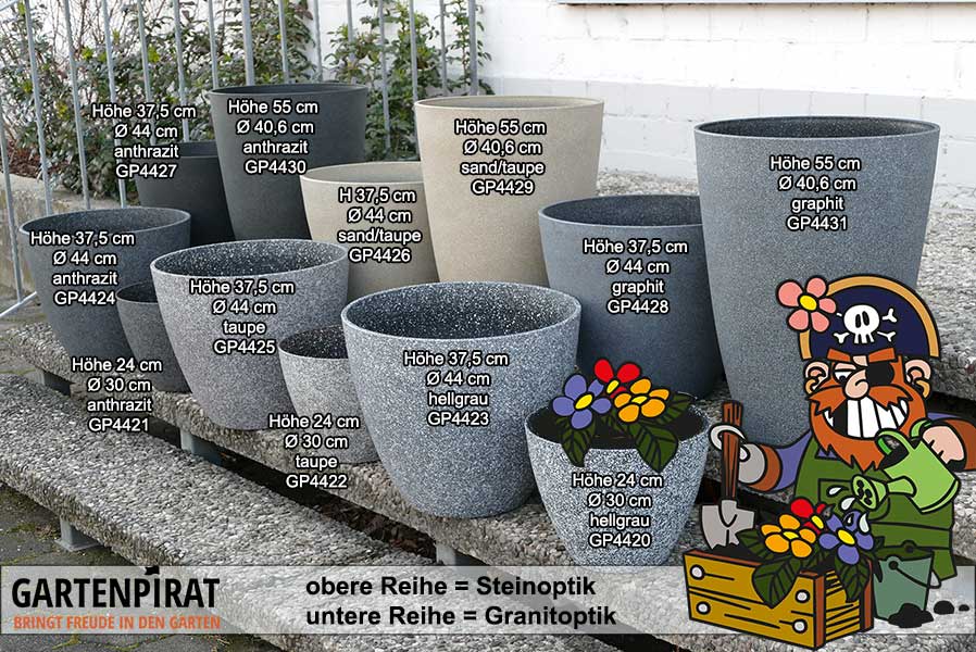 Pflanzkübel Ø 40 Höhe 55 cm rund aus Kunststoff Steinoptik anthrazit Pflanzkübel Ø 40 Höhe 55 cm rund aus Kunststoff Steinoptik anthrazit