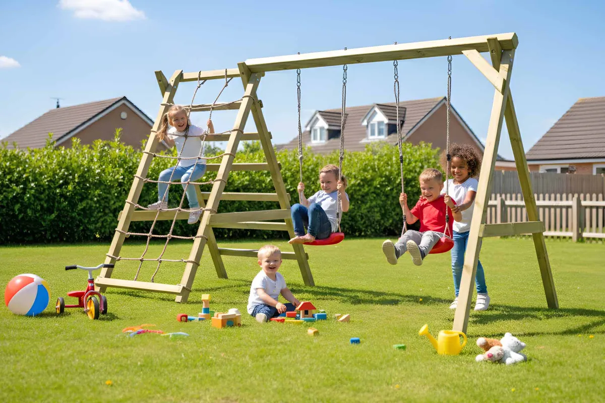 Doppelschaukel Nici mit Kletternetz und Sprossenleiter