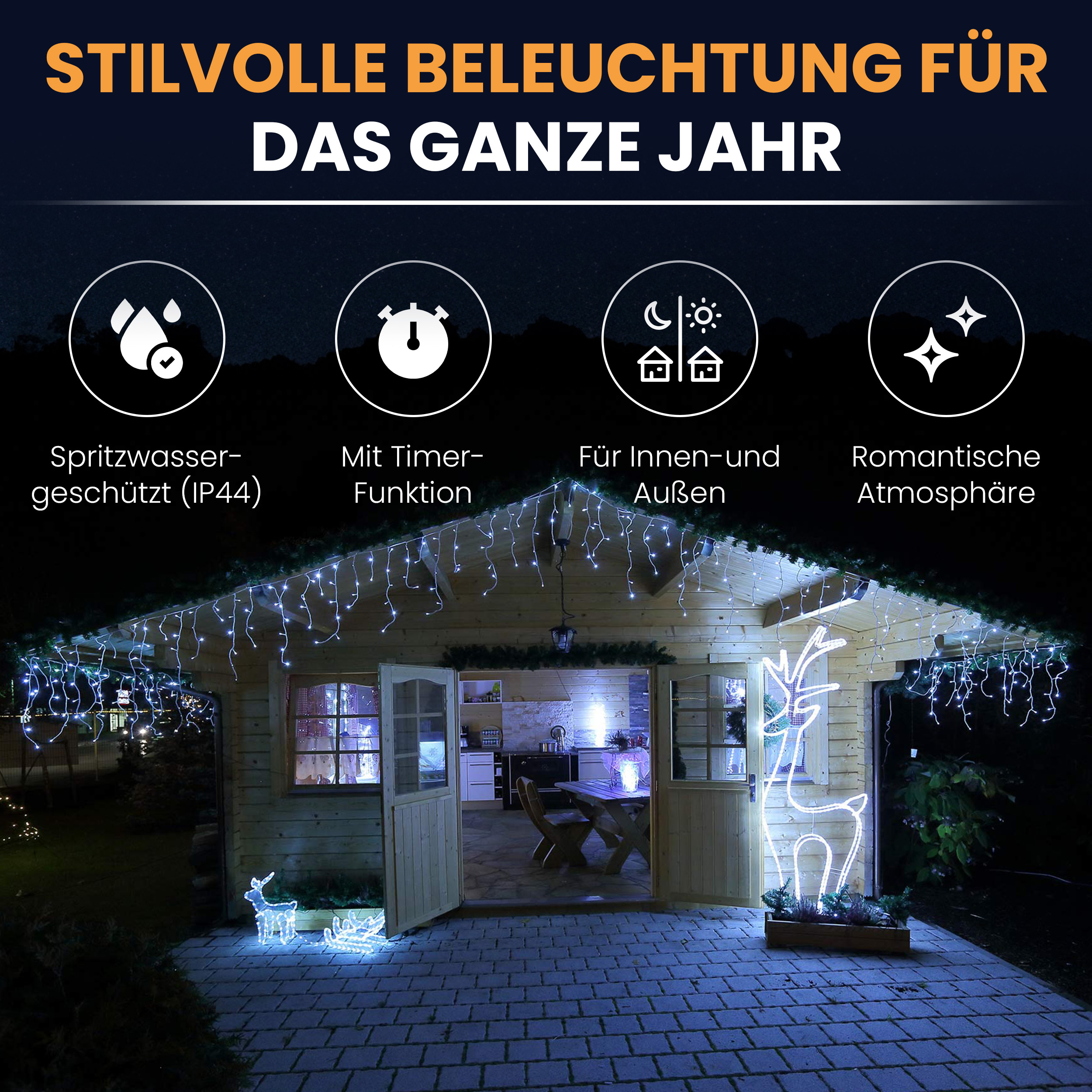 Gartenpirat LED-Eisregen-Lichterkette 12 m Kaltweiß IP44