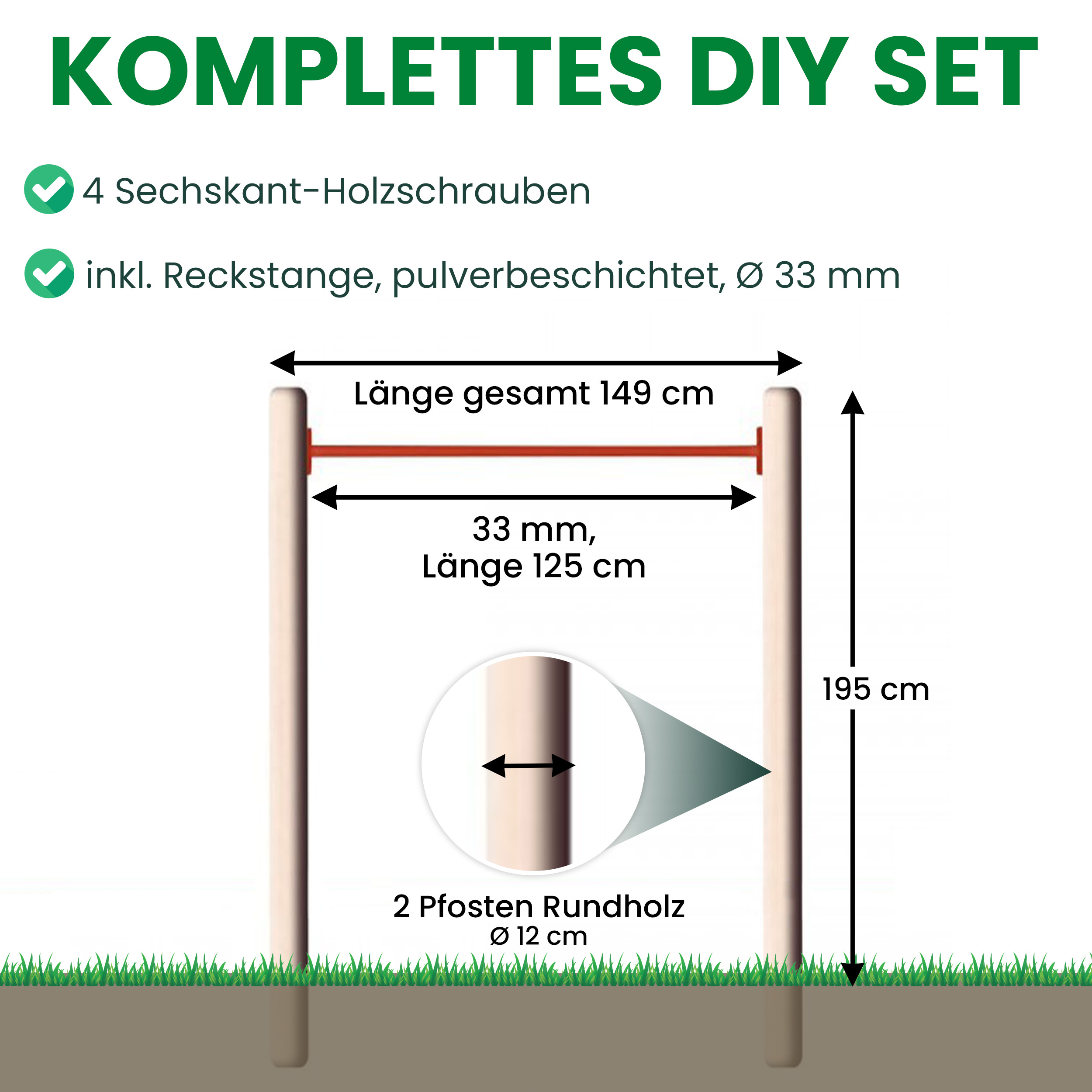 6dFmvlheYCFDEq Turnreck aus Rundholz mit Reckstange rot Kletterstange Turnstange für draußen