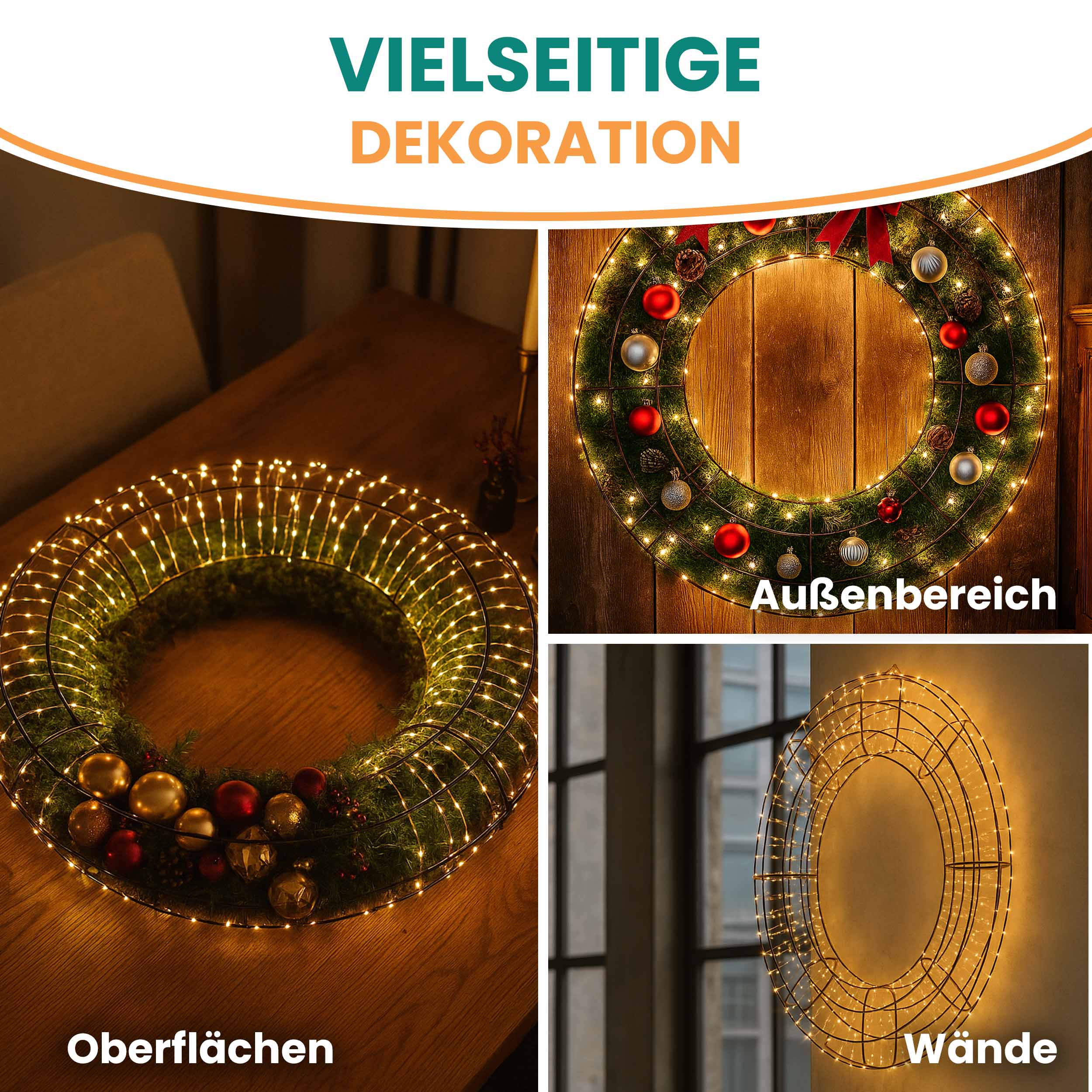 Lichterkranz Ø 70 cm mit 1920 LED warmweiß Timer-Funktion IP44