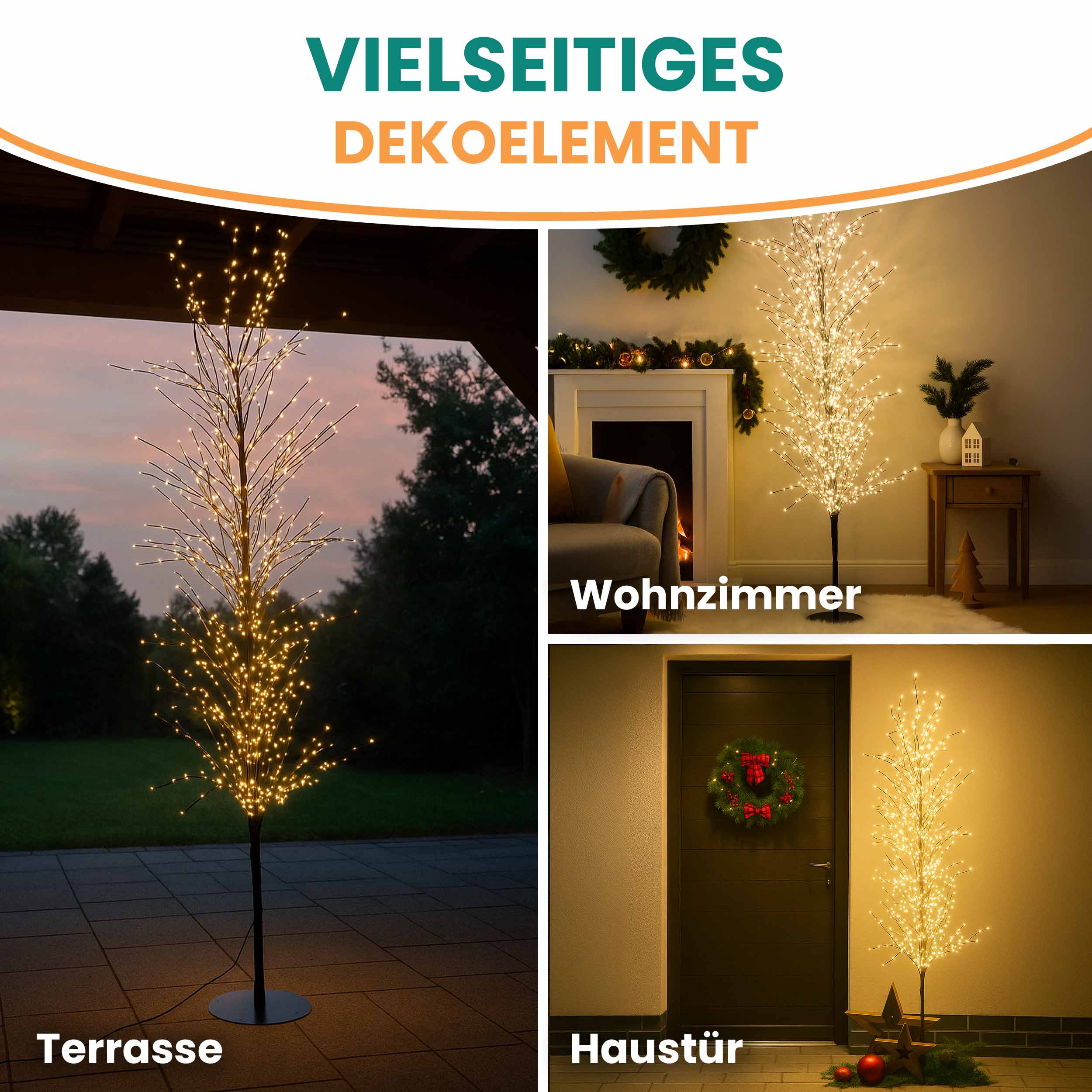 LED-Baum 180 cm schwarz mit 1500 LED warmweiß Timer-Funktion IP44