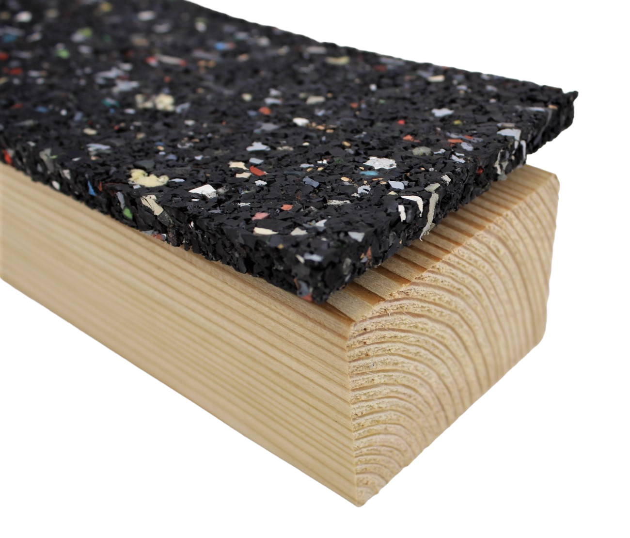 Loftis_8x77_mit-Holz Padrolle Terracon Loftis 8x77x2300mm Pad Gummigranulat Isopad Terrassenpad