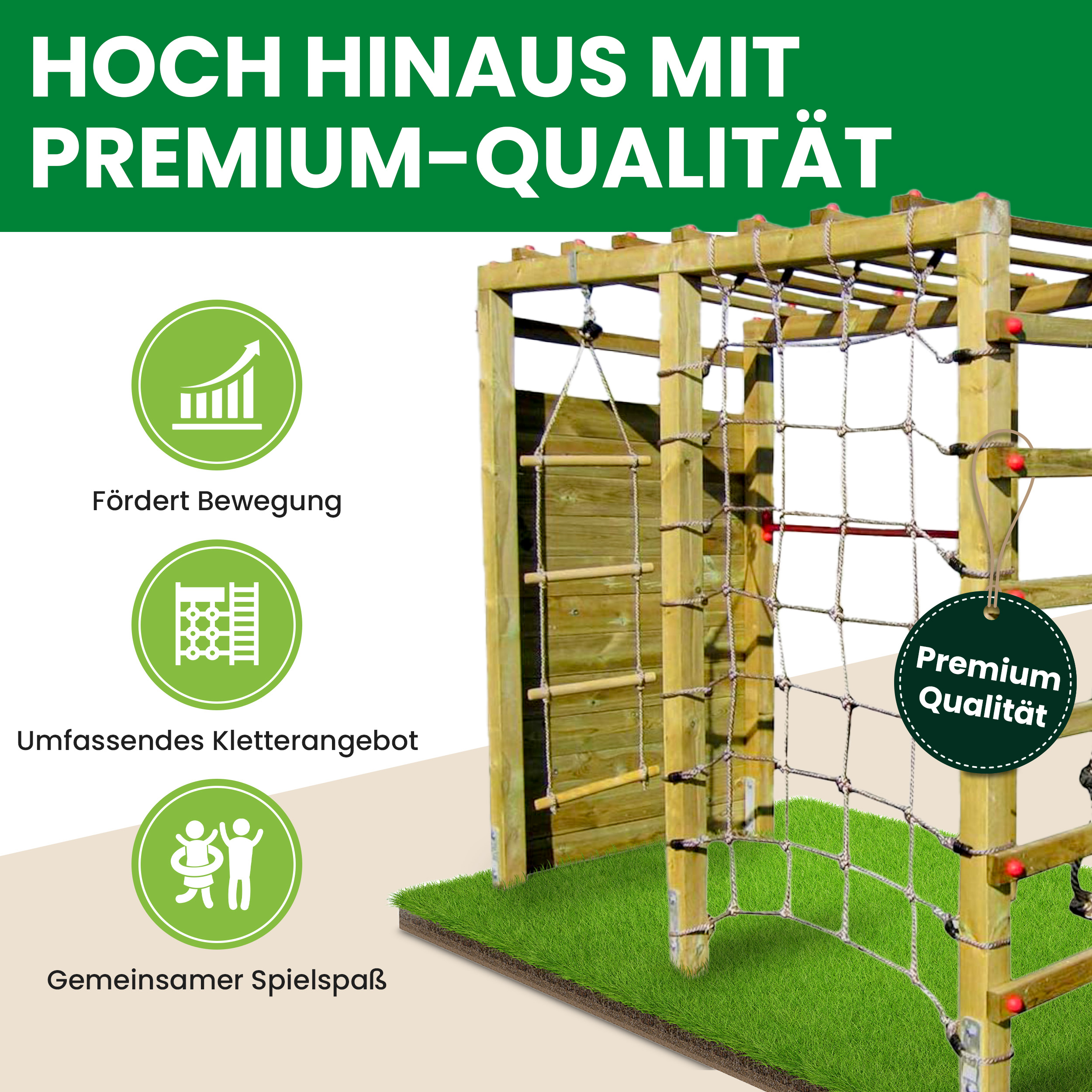 Klettergerüst Black Jack mit Kletterwand Kletternetz und Strickleiter