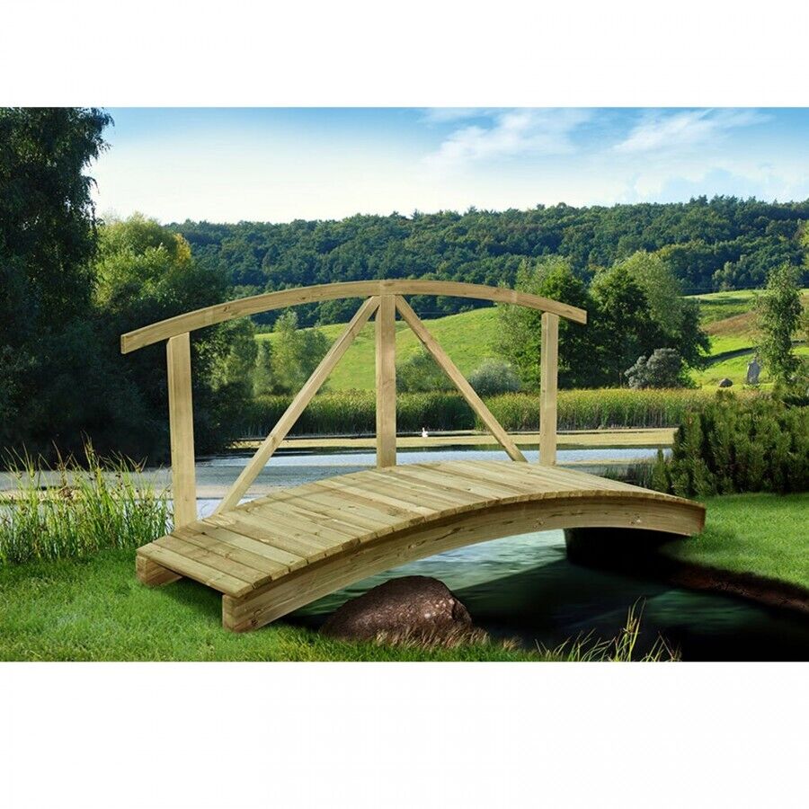 Holzbrücke mit Handlauf aus Kiefernholz KDI Gartenbrücke Teichbrücke Steg