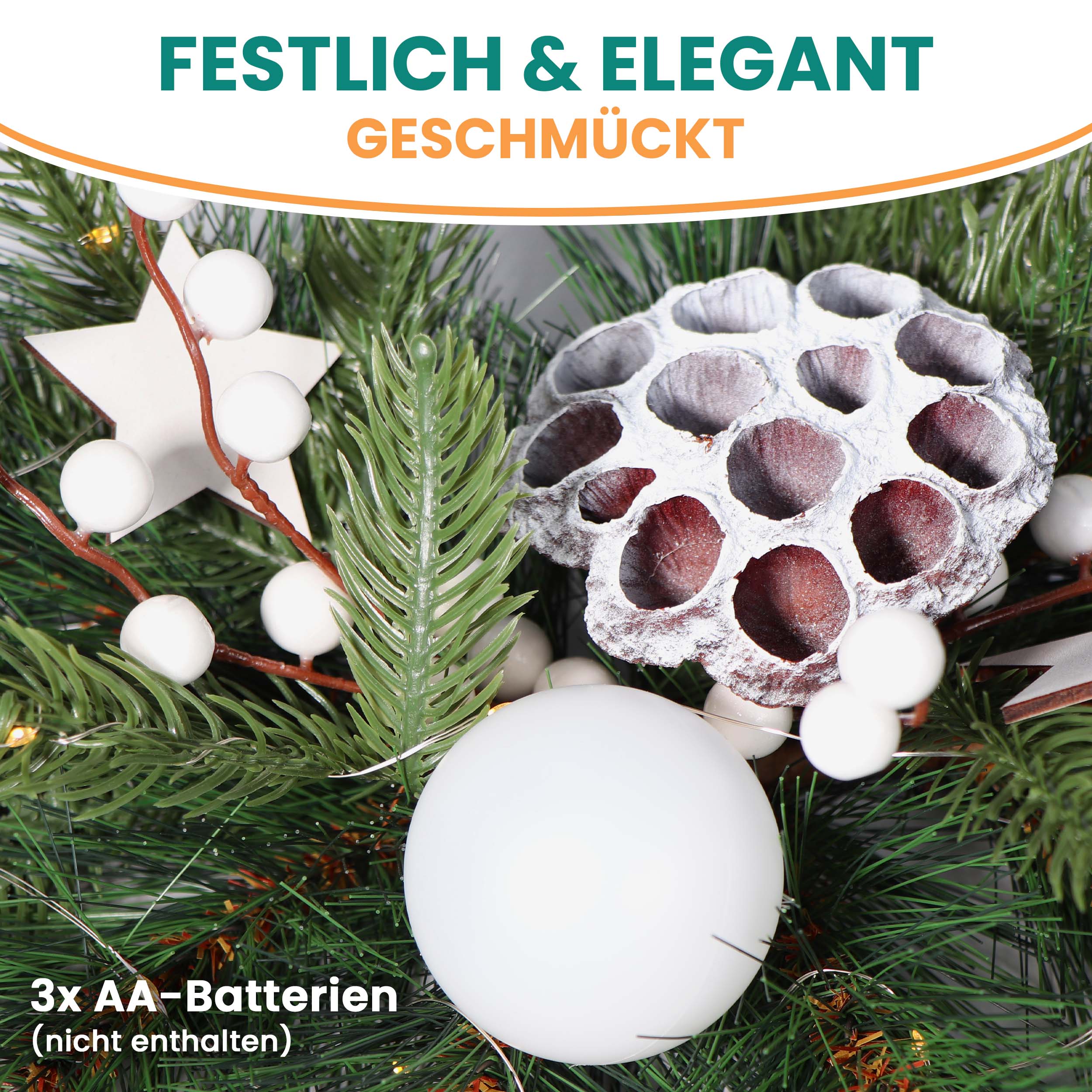 Adventsdeko 26 x 42 cm Adventsschmuck mit weißer Deko