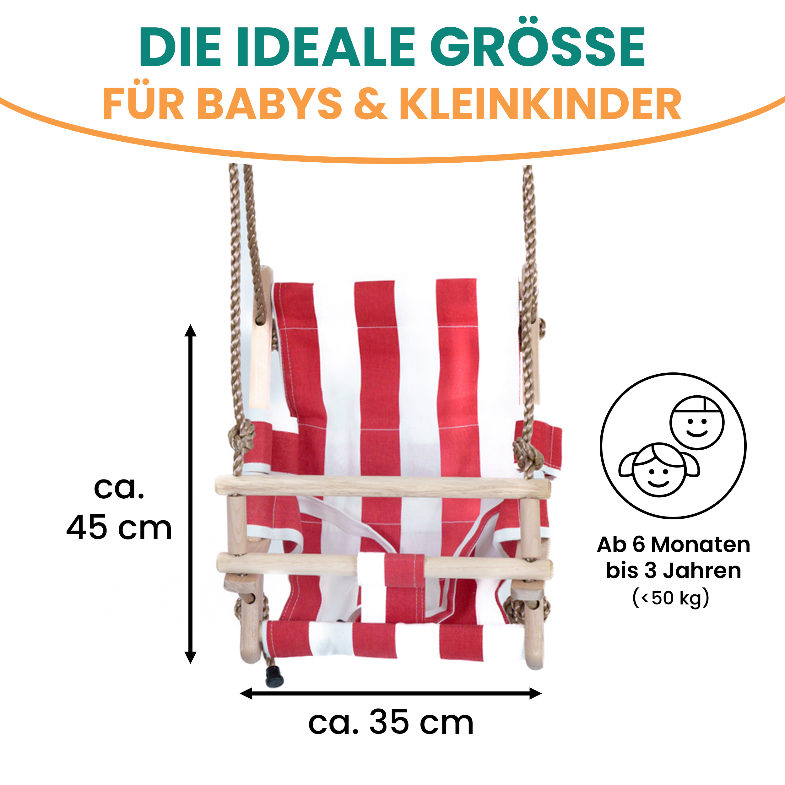 Babyschaukel Kinderschaukel aus Holz Stoff Schaukel zum Aufhängen