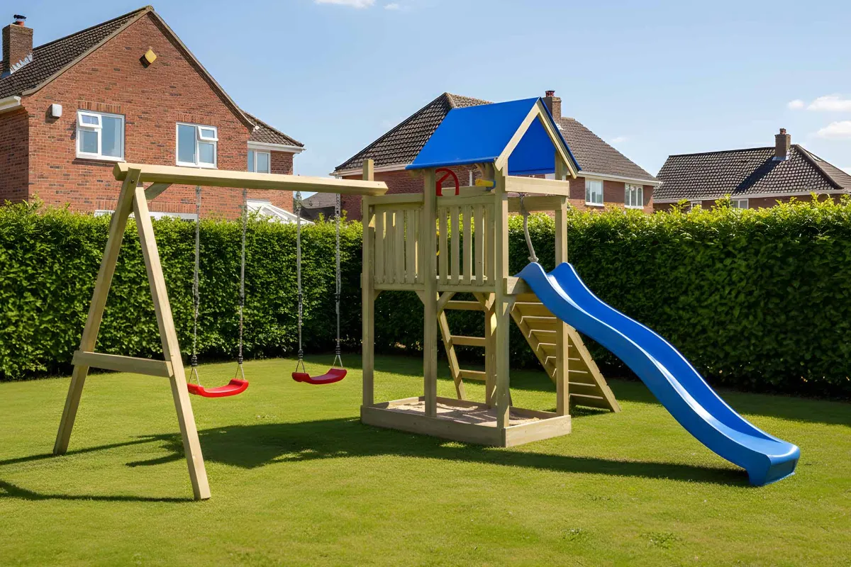 Spielturm Susi Fun mit Kletterrampe und Doppelschaukel