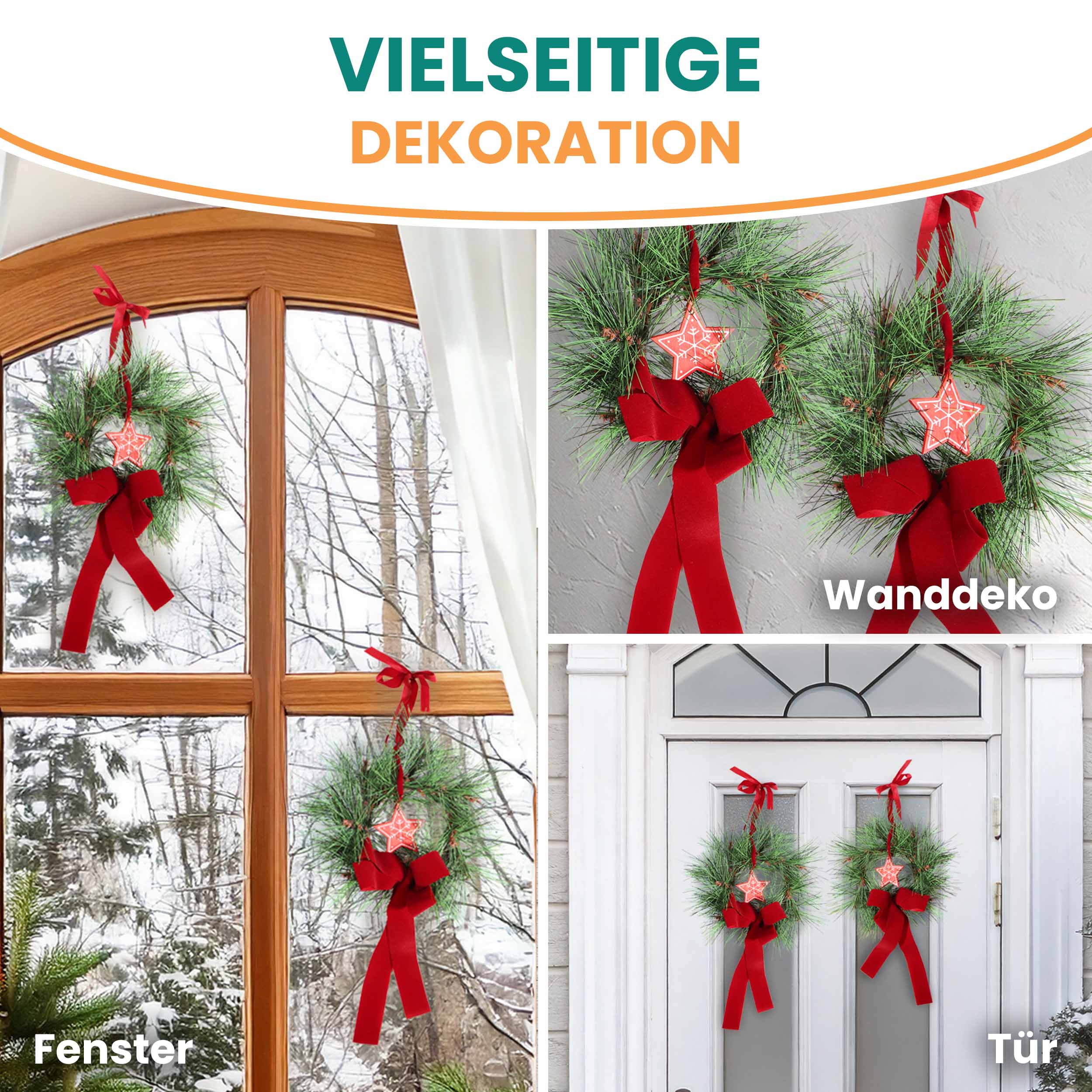 2 Stück Künstlicher Advents-Türkranz Türschmuck Ø 22 cm Weihnachtskranz