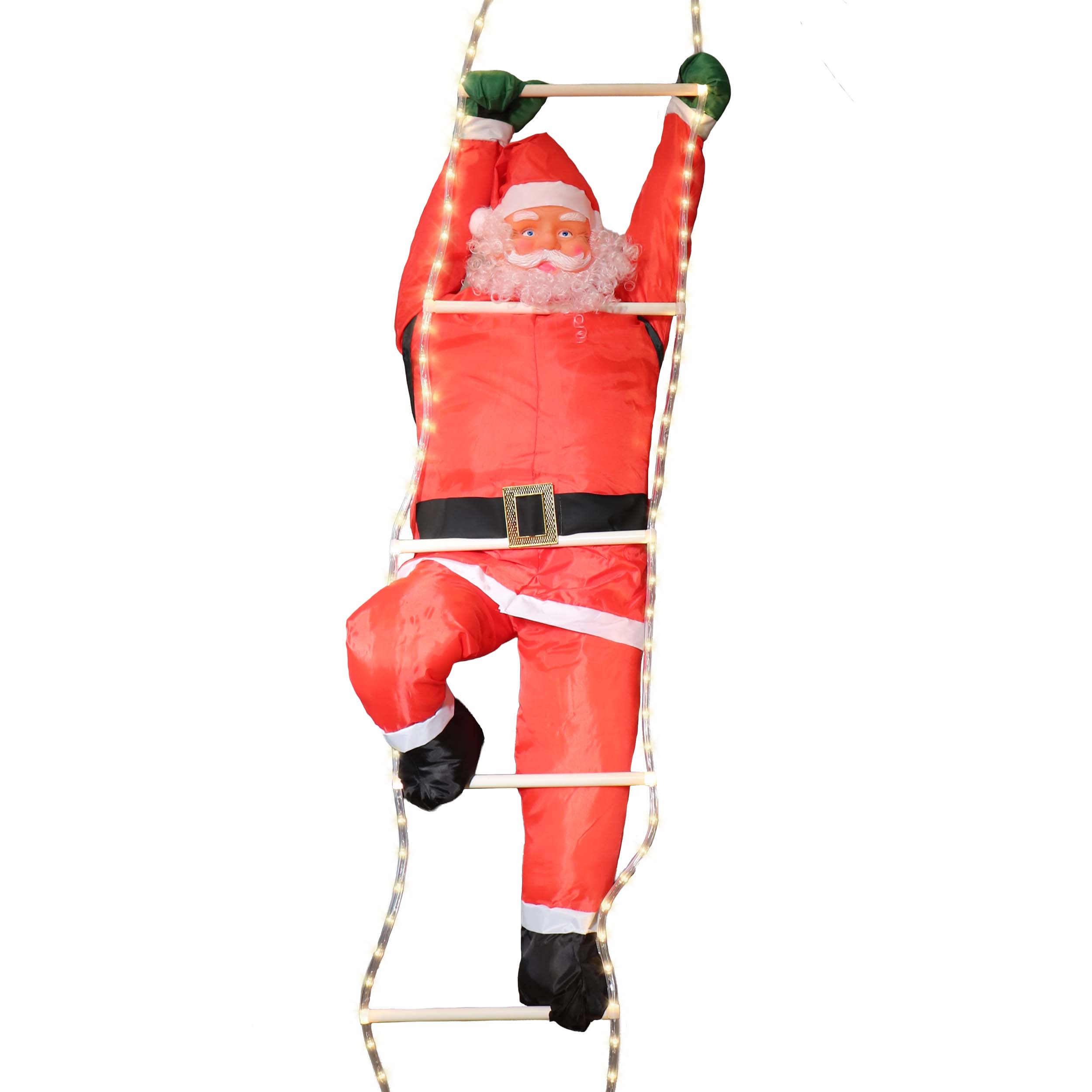 Weihnachtsmann 120/200 cm auf Leiter mit LED beleuchtet für außen