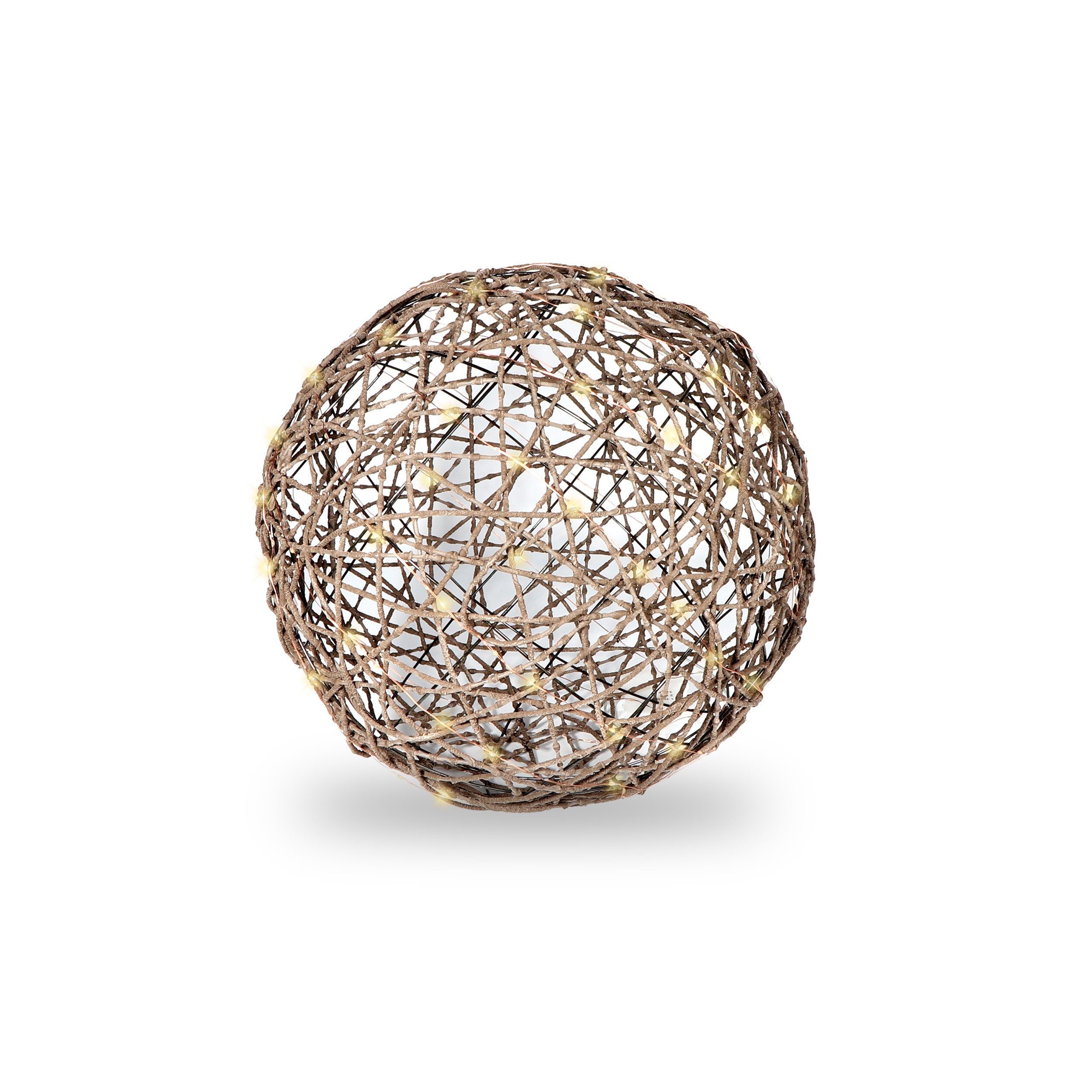 Batterie-Rattankugel aus Kunststoff mit warmweißen LED und Timer-Funktion