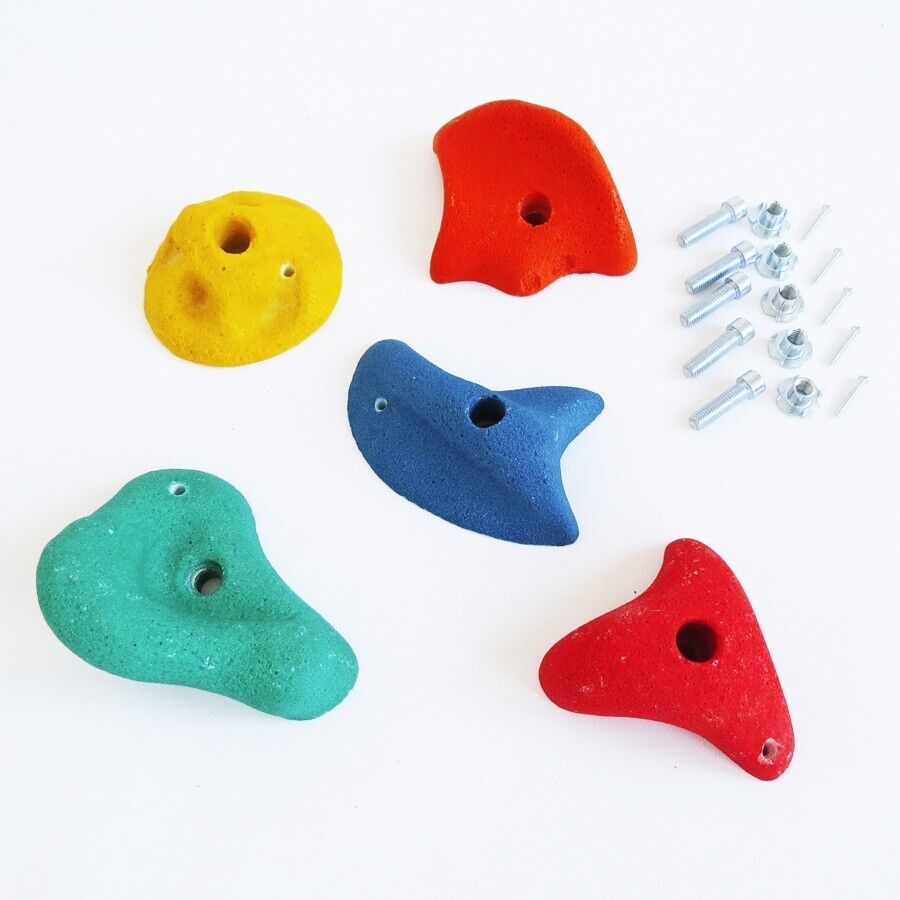 Klettersteine Set 5 Stück bunt mit Drehsicherung Klettergriffe inkl. Schrauben