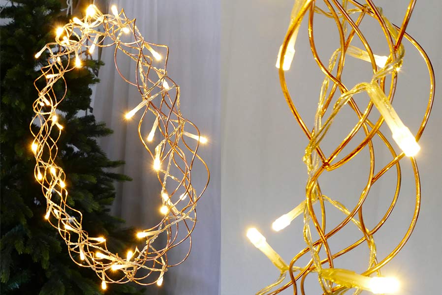 Lichterkranz Ø 40 cm Kupfer 40 LED beleuchtet zum Aufhängen Weihnachten