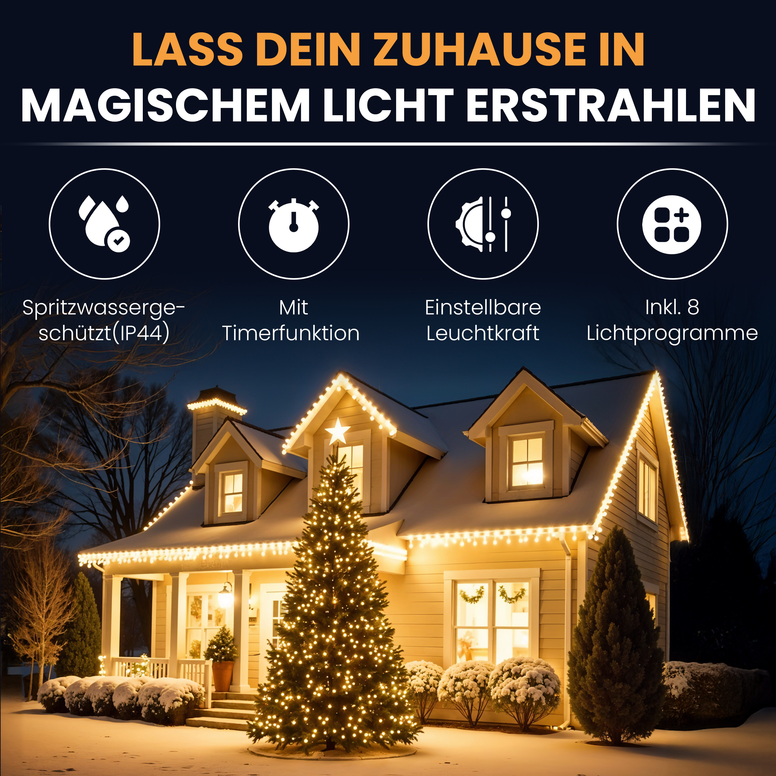 LED-Lichterkette Christbaum LED Lichterkette Dekobeleuchtung Timer 8 Programme Weihnachtsbeleuchtung