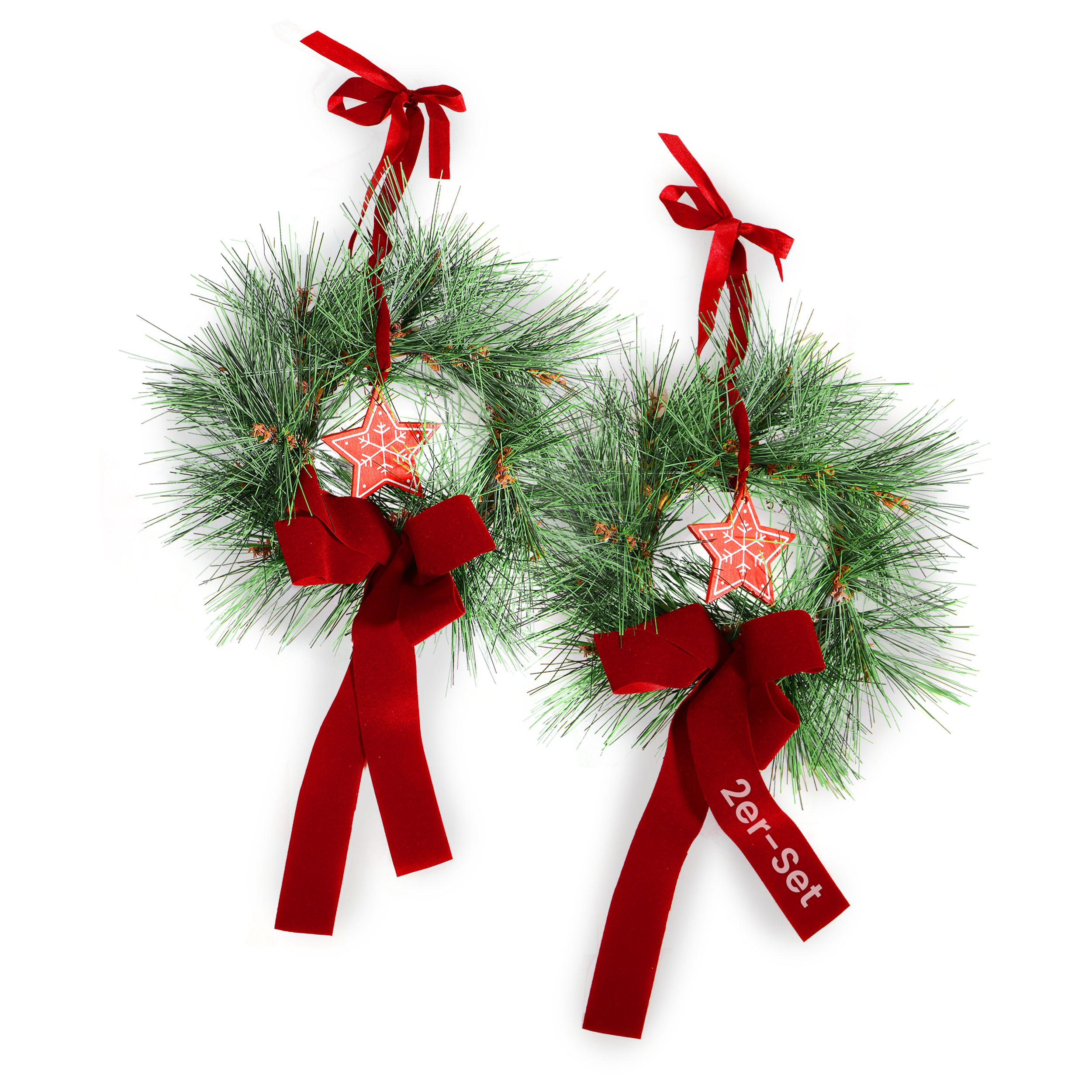 2 Stück Künstlicher Advents-Türkranz Türschmuck Ø 22 cm Weihnachtskranz