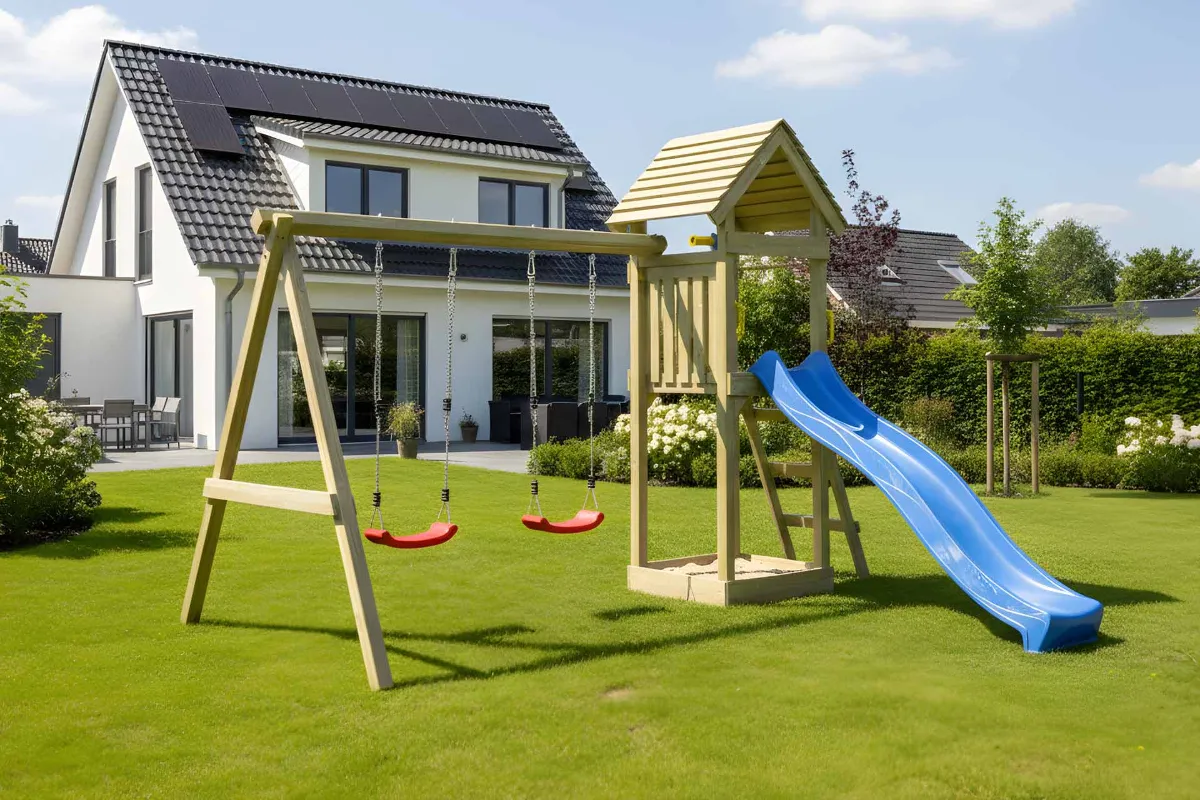 Spielturm Thomas Fun mit Doppelschaukel und Podest