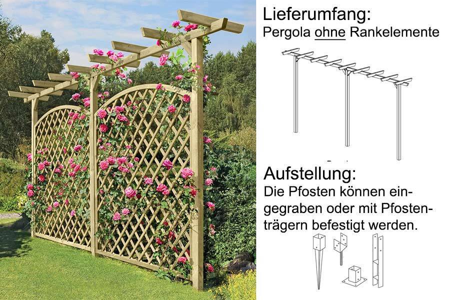 joi Pergola aus Holz 450 cm lang Torbogen Rankhilfe Rankgerüst Blumenbogen Spalier Rosenbogen