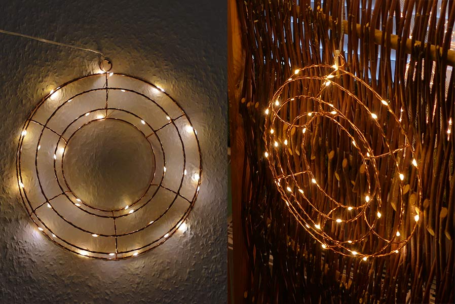 Kranz Ø 30 cm Adventskranz Kupferdraht mit 35 LED warmweiß beleuchtet Kranz Ø 30 cm Adventskranz Kupferdraht mit 35 LED warmweiß beleuchtet