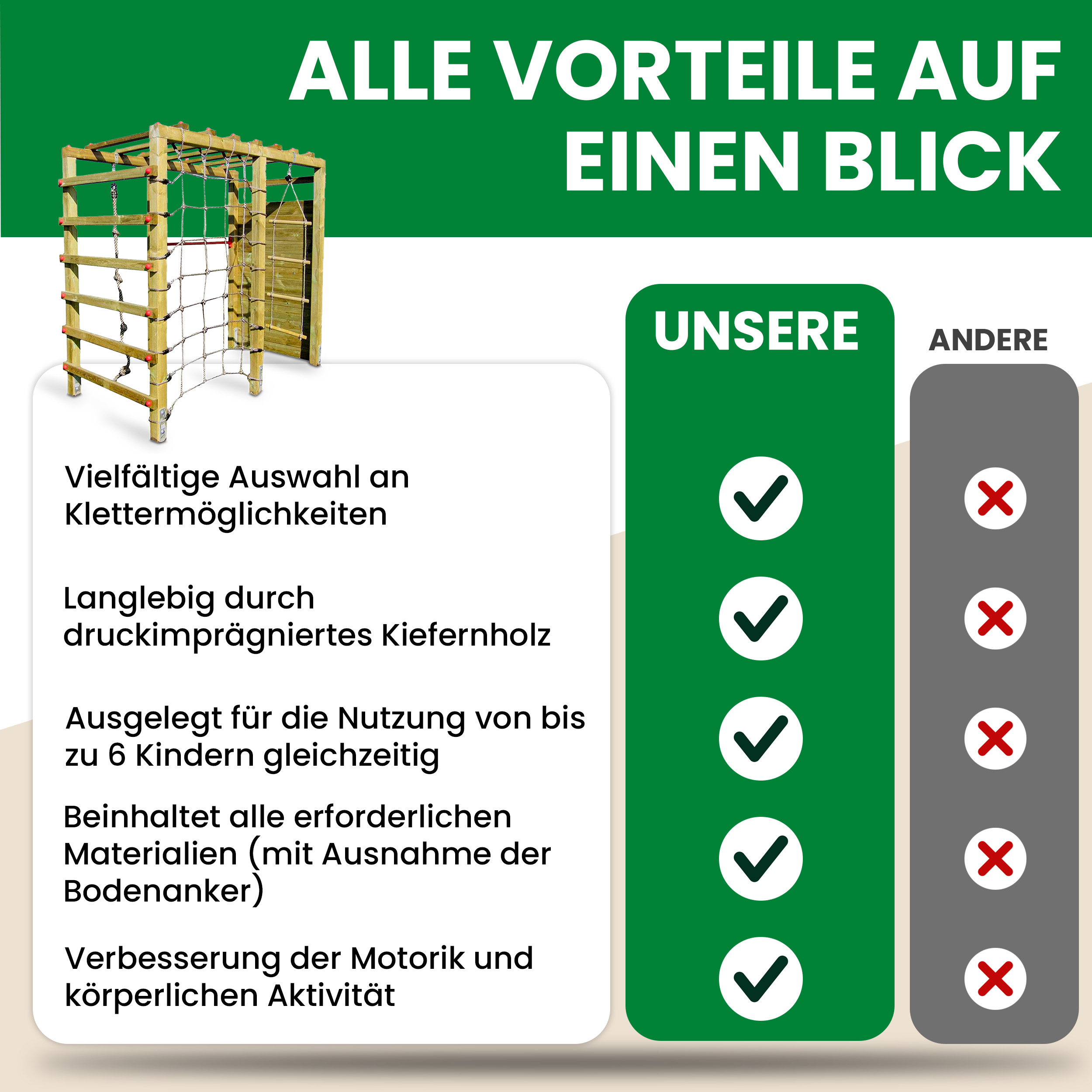 Klettergerüst Black Jack mit Kletterwand Kletternetz und Strickleiter