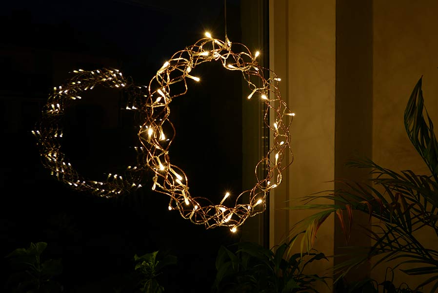 Lichterkranz Ø 40 cm Kupfer 40 LED beleuchtet zum Aufhängen Weihnachten