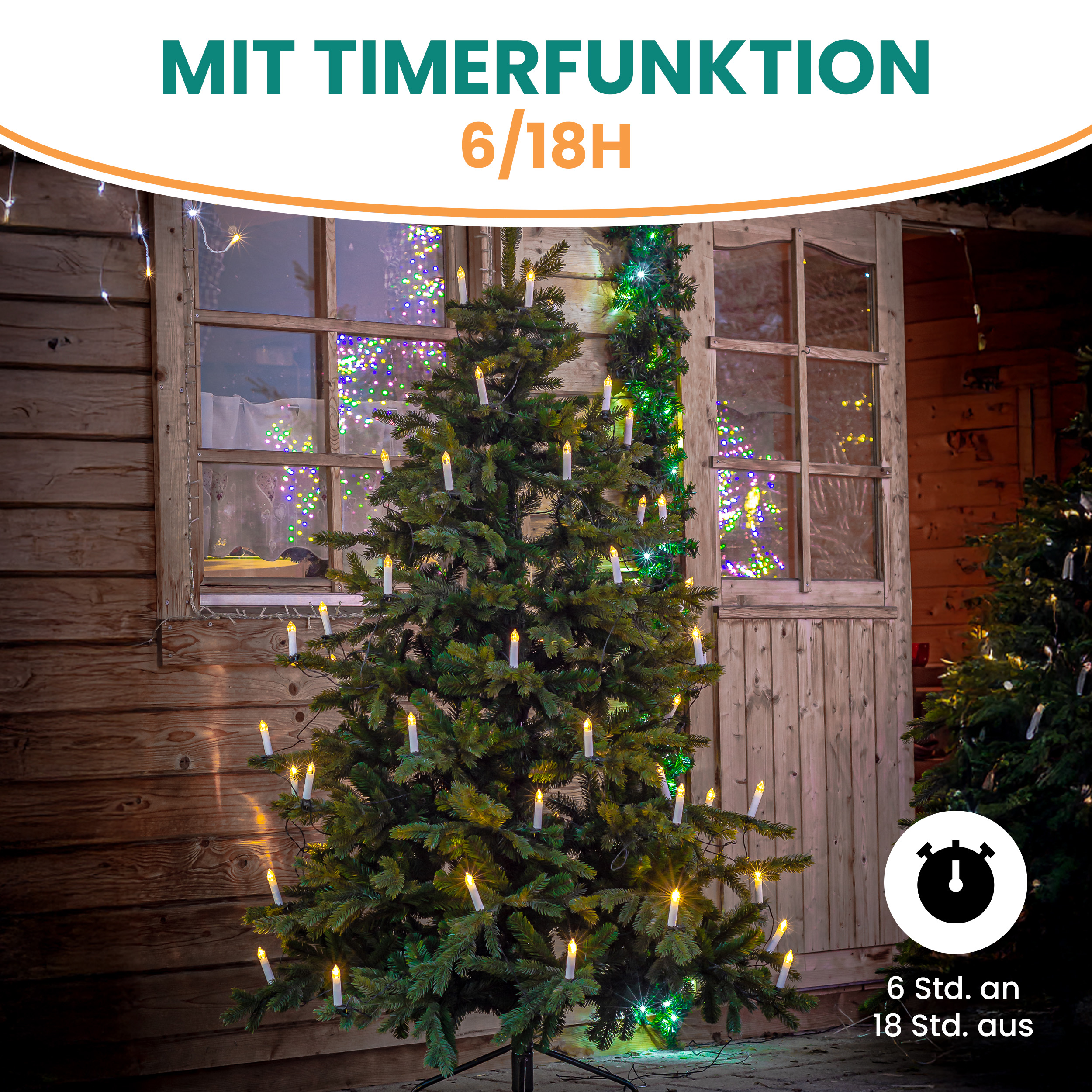 Weihnachtsbaum-Lichterkette 25 m 50 LED-Kerzen mit Timer-Funktion