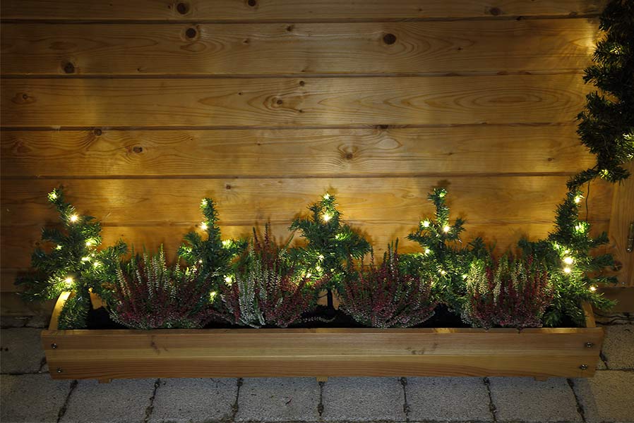 blumenkasten-tannen Tanne 5er Set mit LED warmweiß Lichterkette Weihnachtsbäumen Mini-Tannen Weihnachtsdekoration