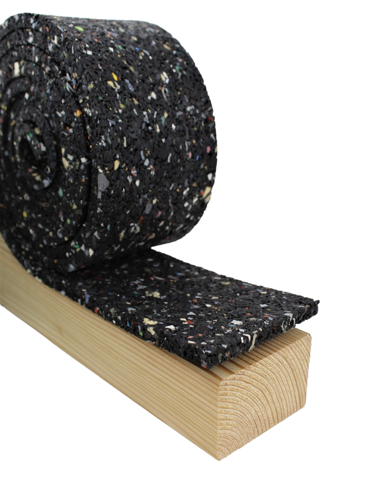 Loftis_8x77_mit-Holz_ Padrolle Terracon Loftis 8x77x2300mm Pad Gummigranulat Isopad Terrassenpad