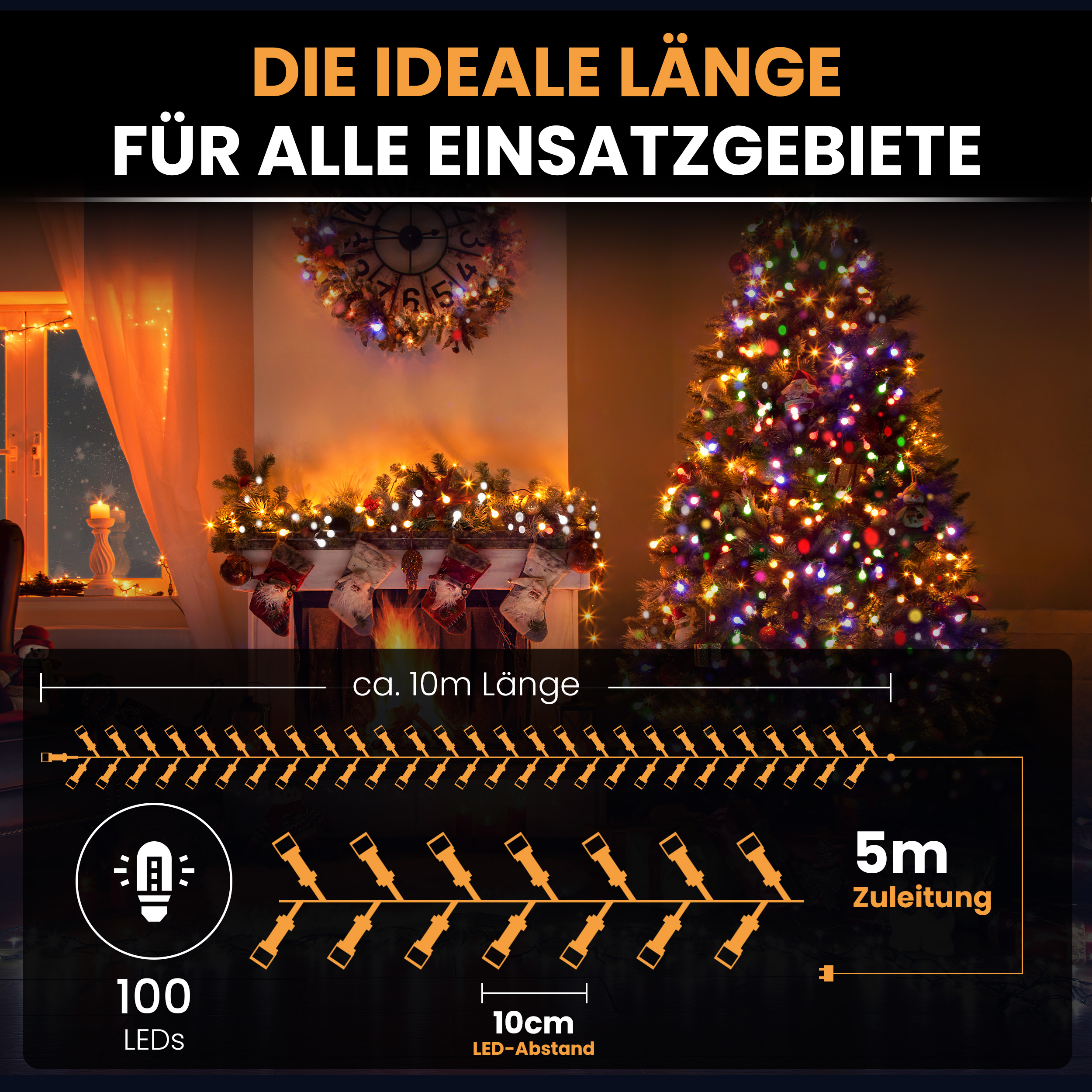 4iBAn9EVknv2sP Weihnachtsbaum Lichterkette bunt warmweiß LED-Lichterkette außen innen mit Timer