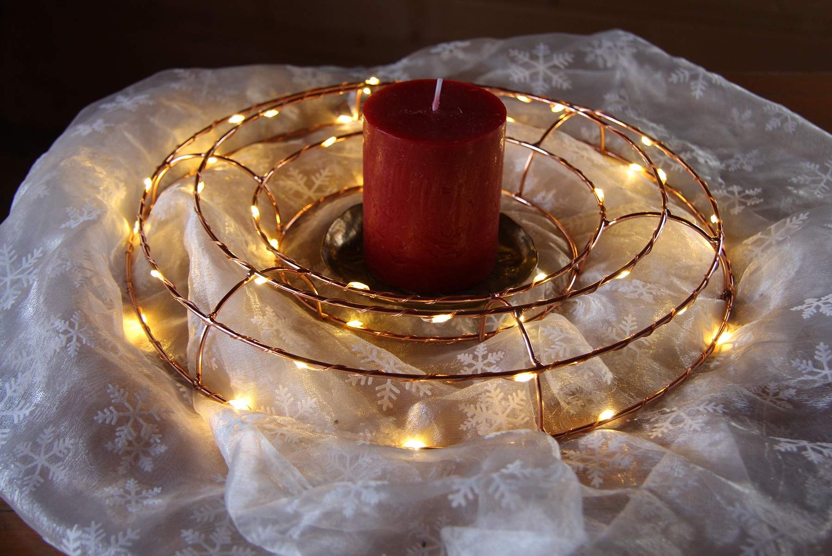 Kranz Ø 30 cm Adventskranz Kupferdraht mit 35 LED warmweiß beleuchtet