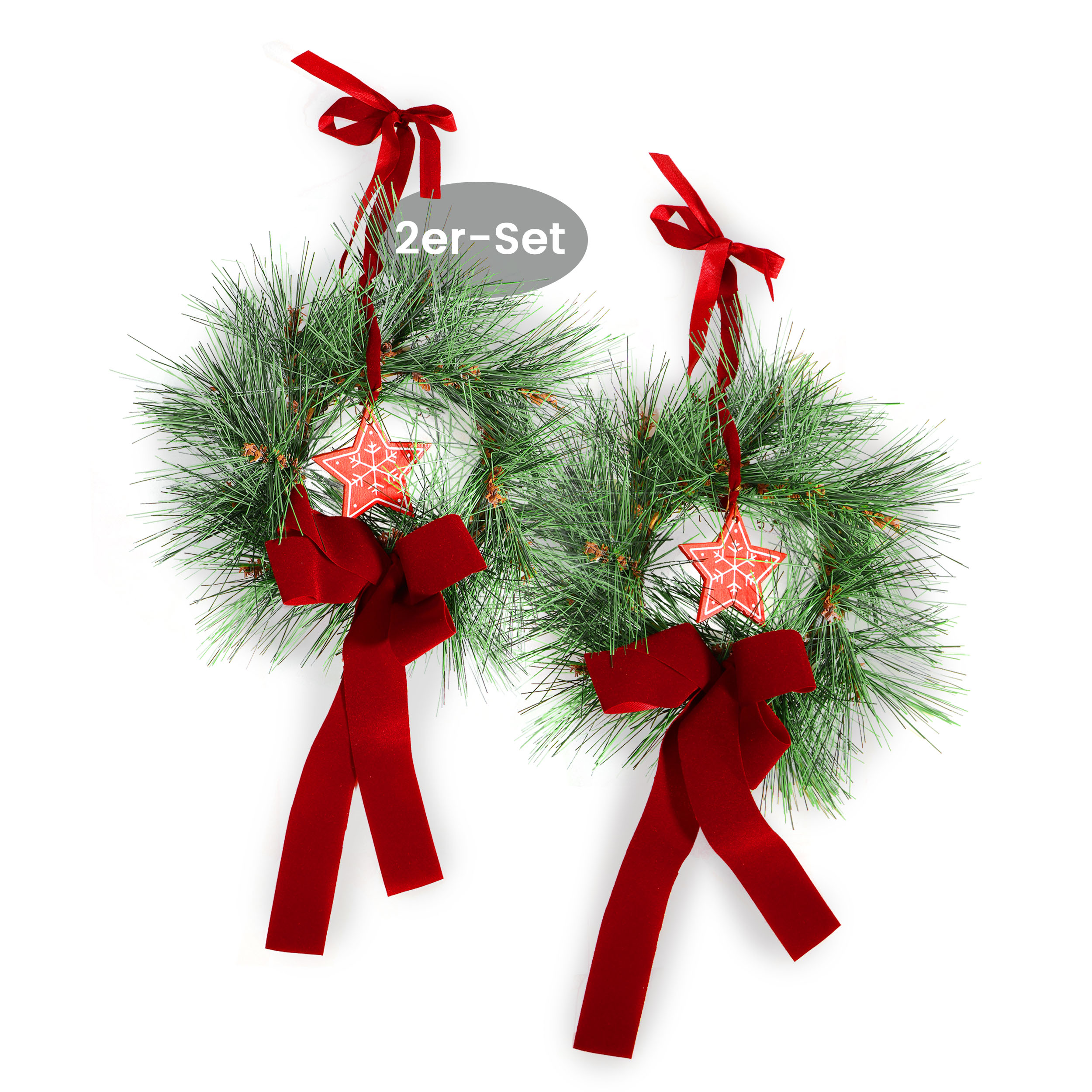 2 Stück Künstlicher Advents-Türkranz Türschmuck Ø 22 cm Weihnachtskranz