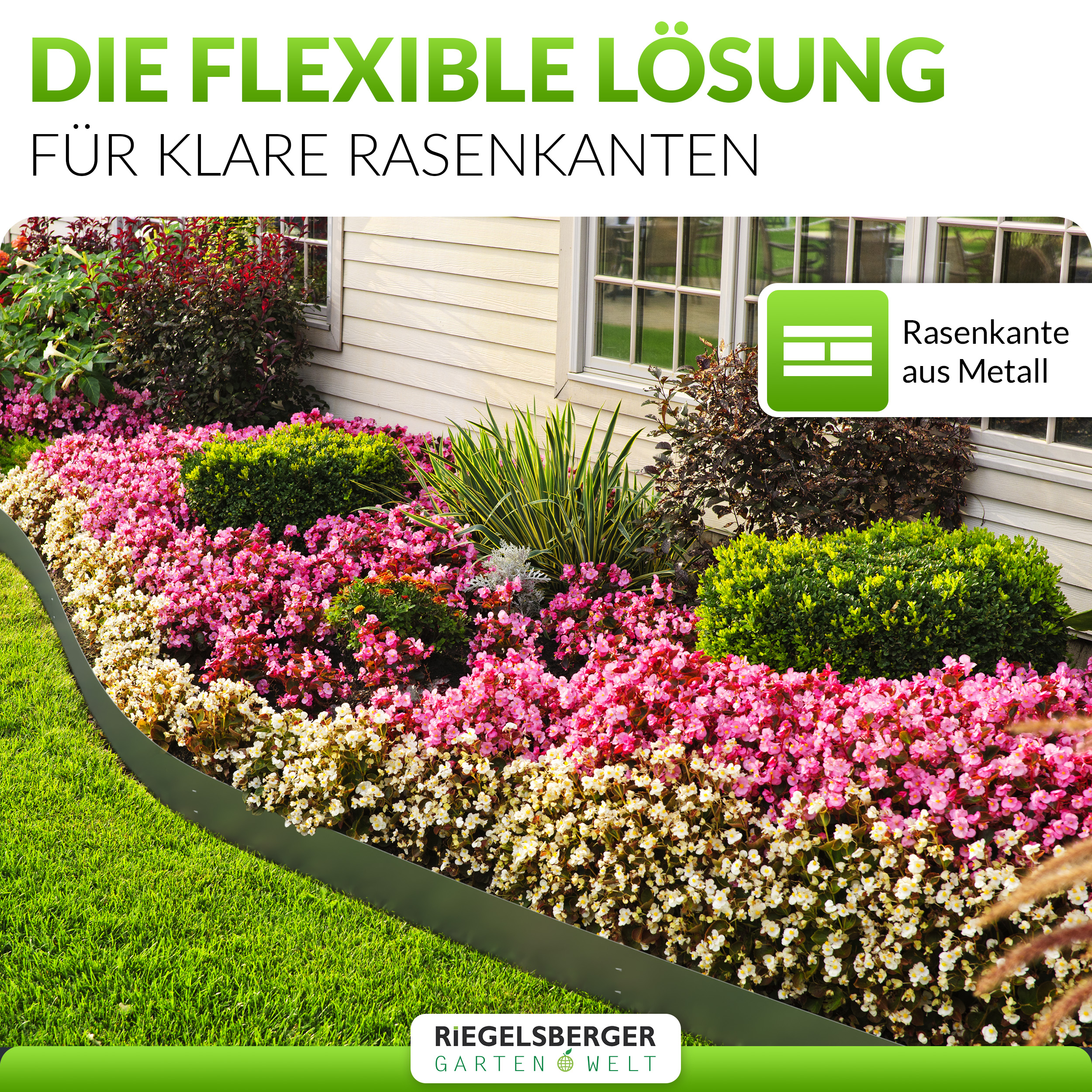 Rasenkante Metall verzinkt 500 cm (5x100 cm) Höhe 18 cm Mähkante Beeteinfassung