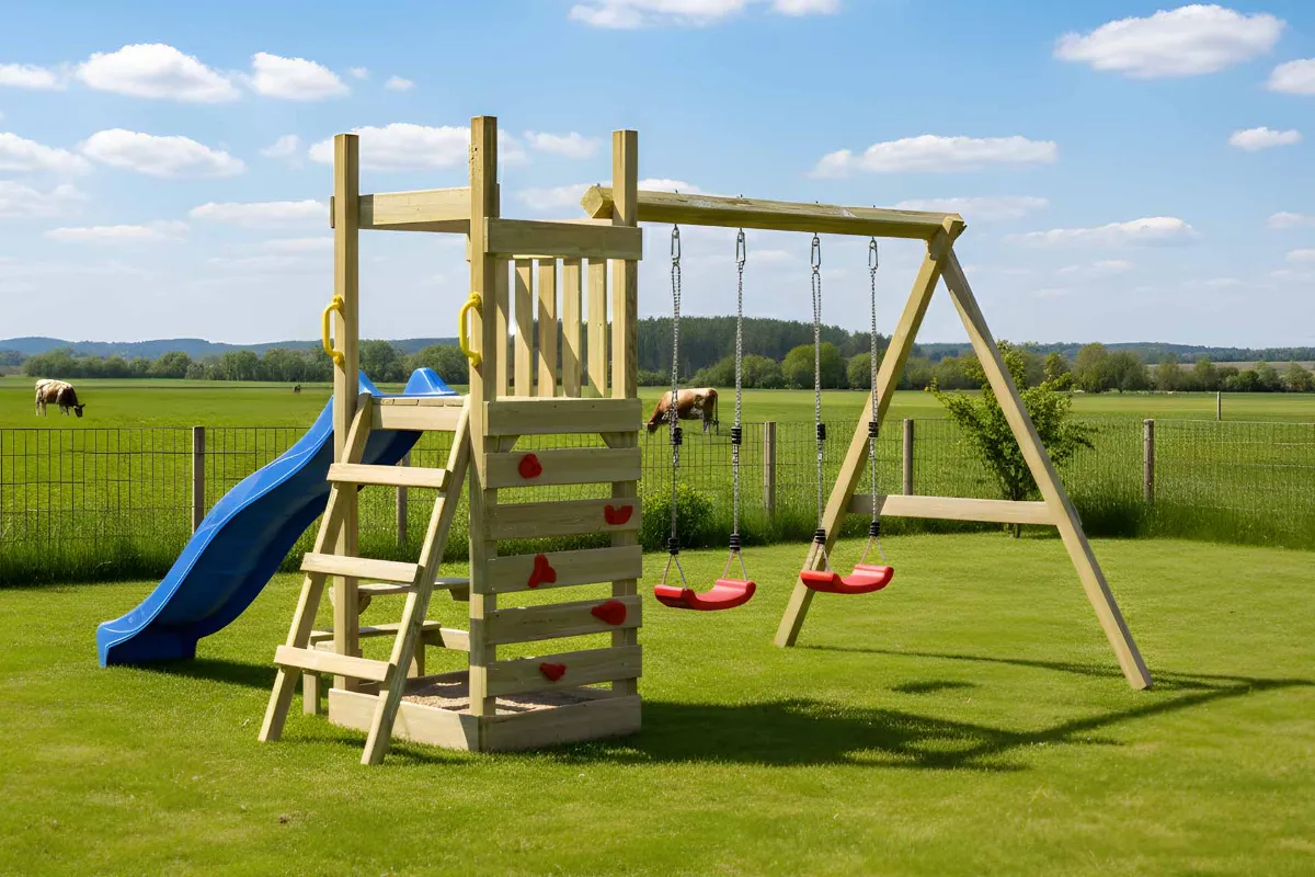 Spielturm Lilly Abenteuer mit Doppelschaukel und Kletterwand