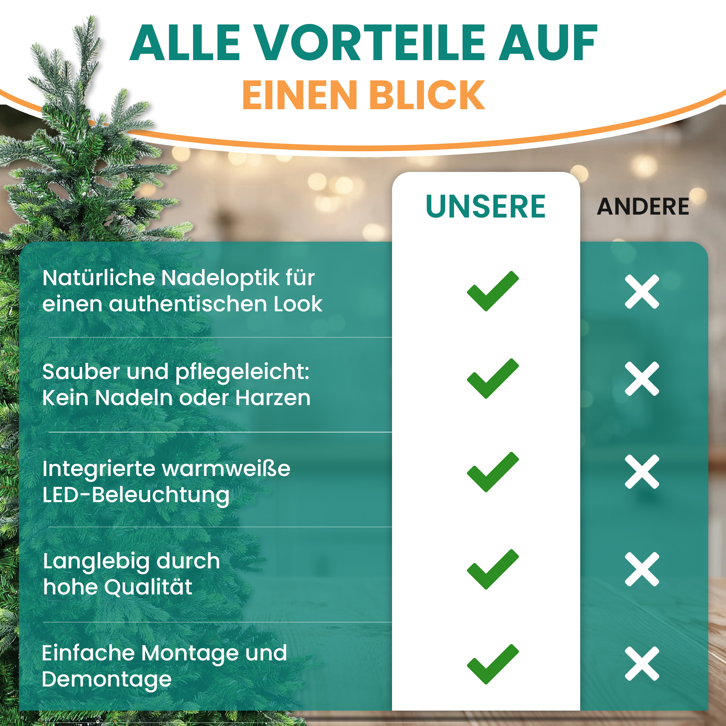 BonTree Tanne künstlicher Weihnachtsbaum mit LED Christbaum
