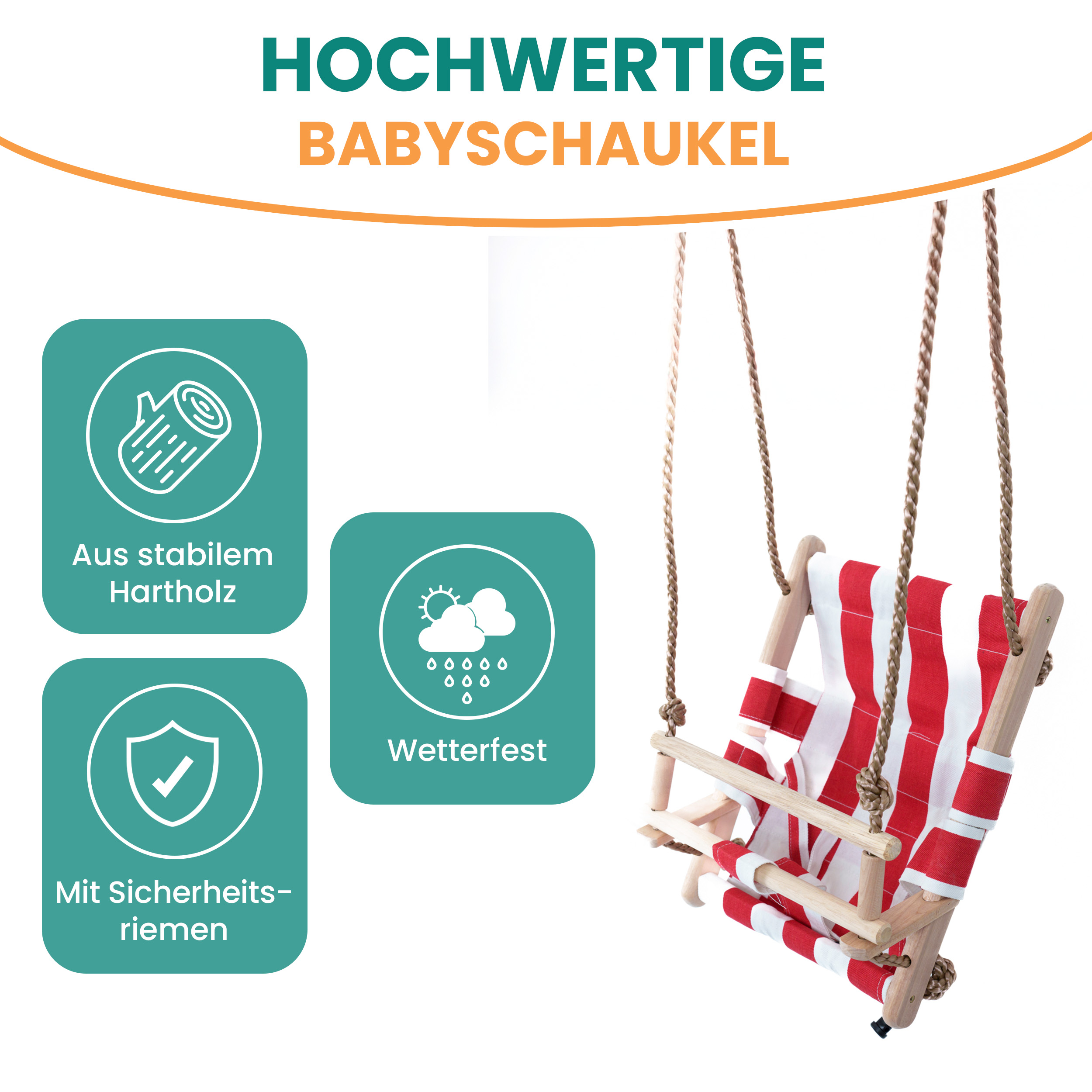 Babyschaukel Kinderschaukel aus Holz Stoff Schaukel zum Aufhängen