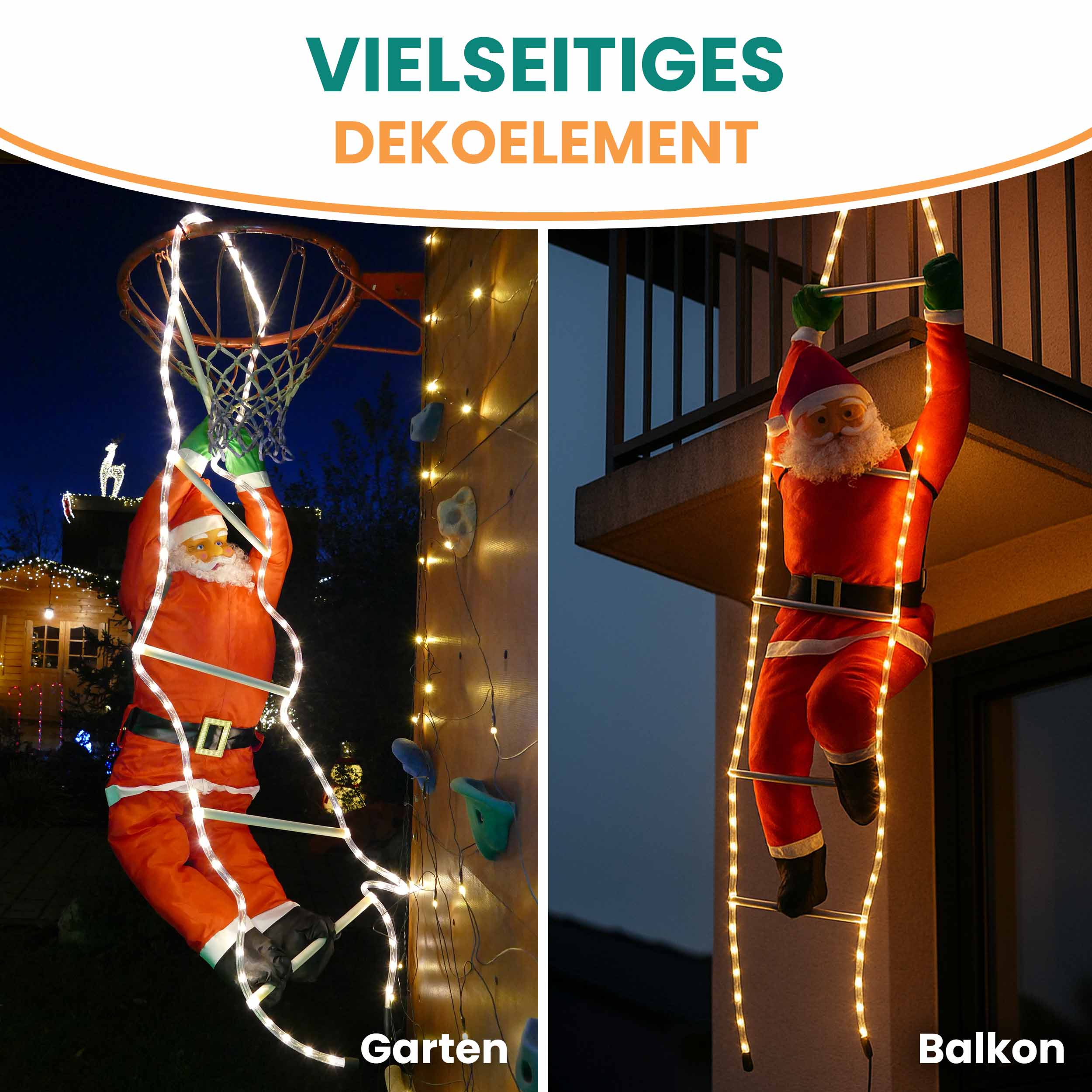 Weihnachtsmann 120/200 cm auf Leiter mit LED beleuchtet für außen