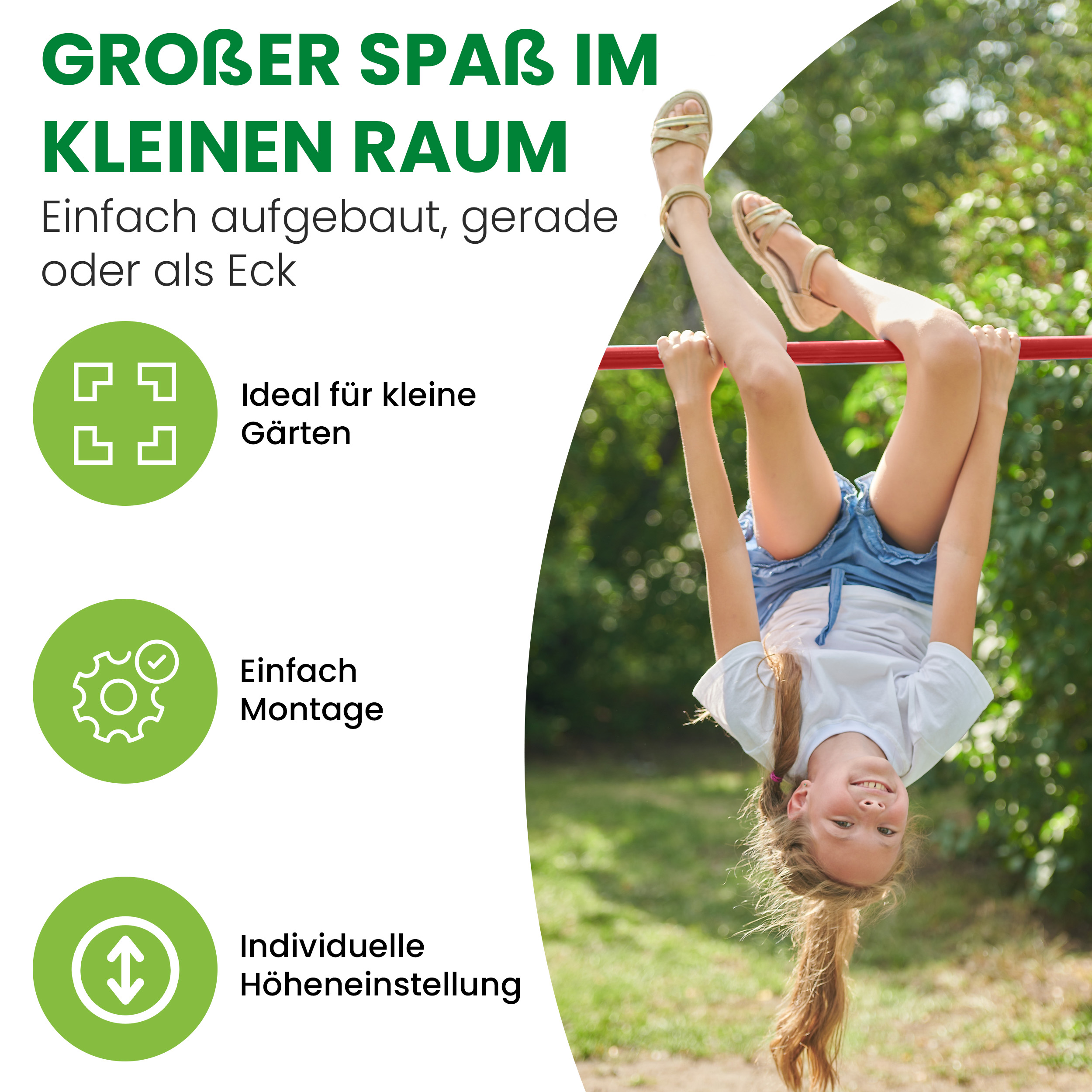 Turnreck mit Lärchen-Pfosten mit Reckstange rot und Einschlaghülsen